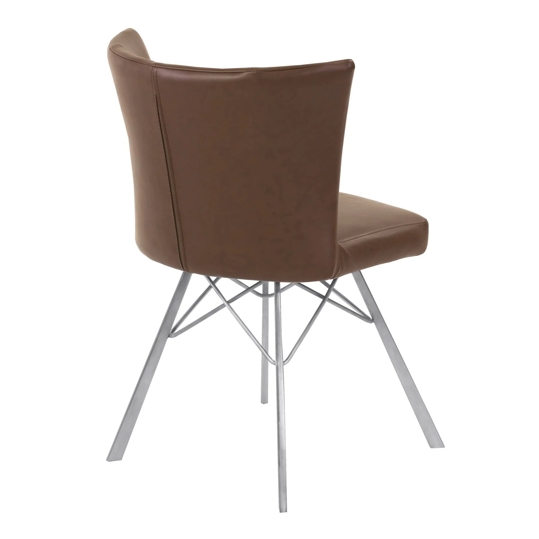 Spago Contemporary Dining Chair in Vintage Coffee Faux Leather with Brushed Stainless Steel Finish - Set of 2 - Image 3