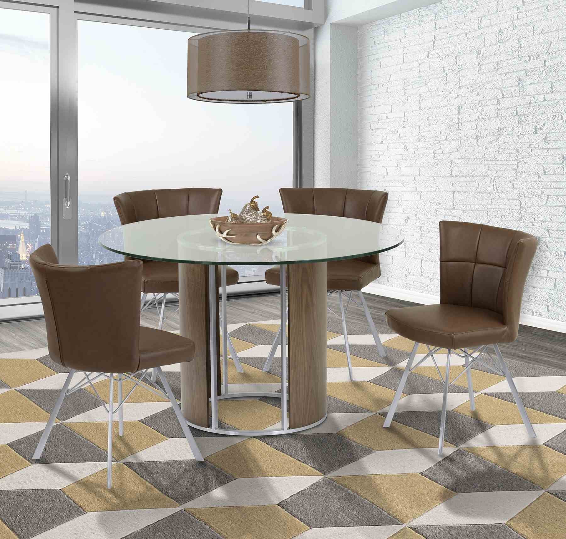 Spago Contemporary Dining Chair in Vintage Coffee Faux Leather with Brushed Stainless Steel Finish - Set of 2 - Image 9
