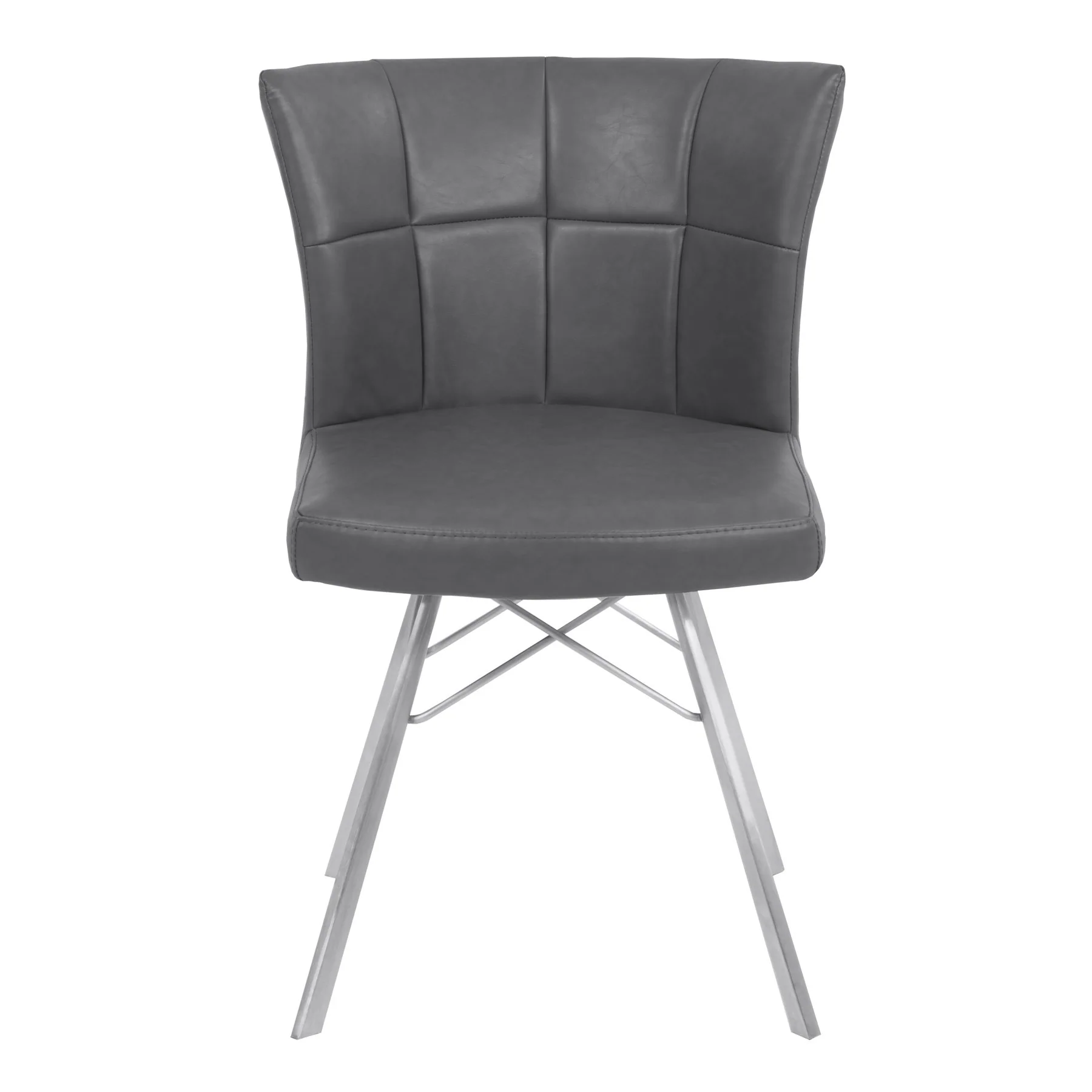 Spago Contemporary Dining Chair in Vintage Gray Faux Leather with Brushed Stainless Steel Finish - Set of 2 - Image 2