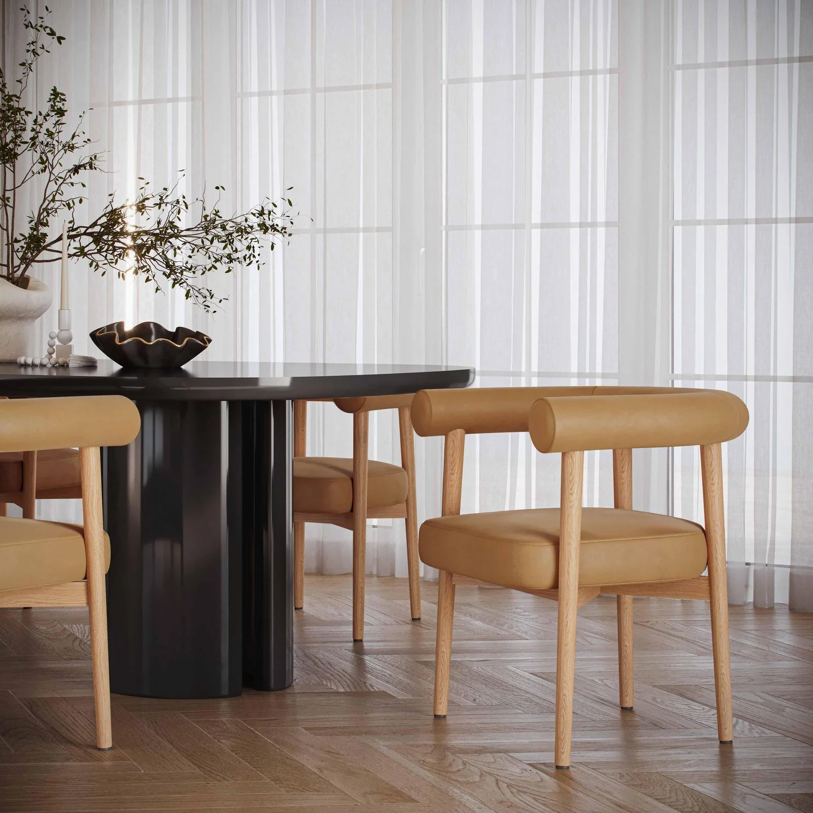 Spara Cognac Vegan Leather Dining Chair - Image 2