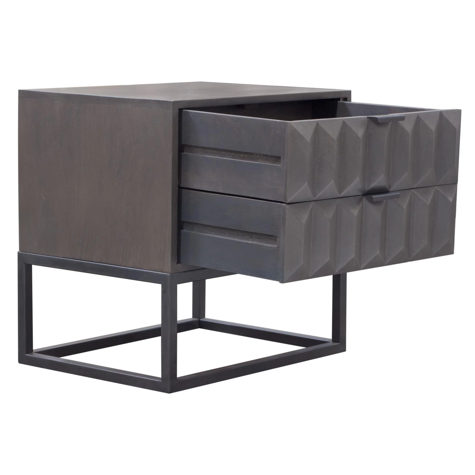 Spectrum 2-Drawer Solid Mango Wood Accent Table in Smoke Grey Finish w/ Gun Metal Finished Legs by Diamond Sofa - Image 6