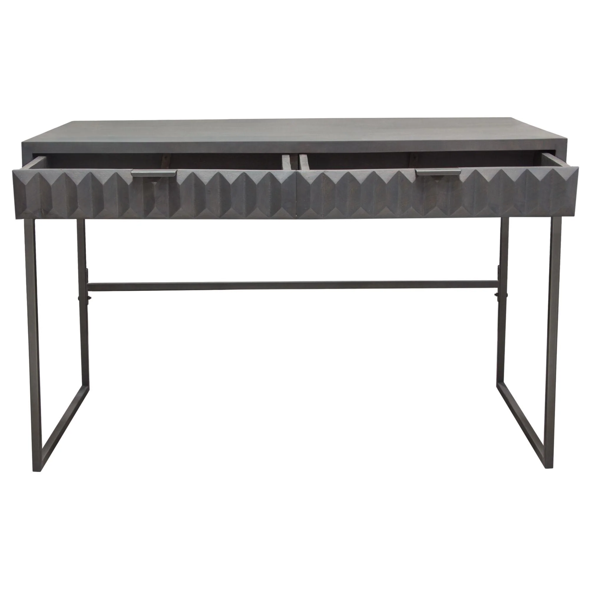 Spectrum 2-Drawer Solid Mango Wood Desk in Smoke Grey Finish w/ Gun Metal Finished Legs by Diamond Sofa - Image 2