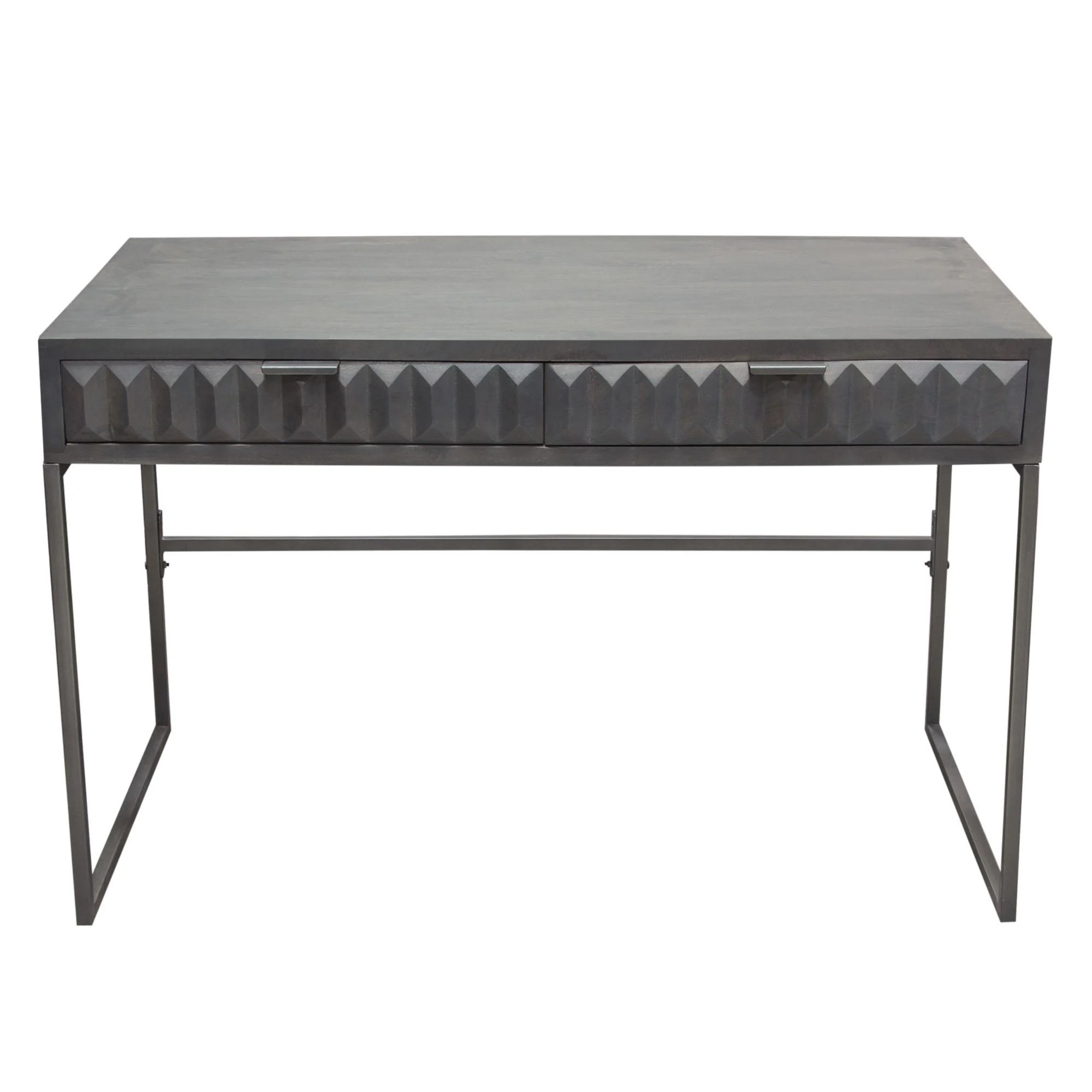 Spectrum 2-Drawer Solid Mango Wood Desk in Smoke Grey Finish w/ Gun Metal Finished Legs by Diamond Sofa - Image 3