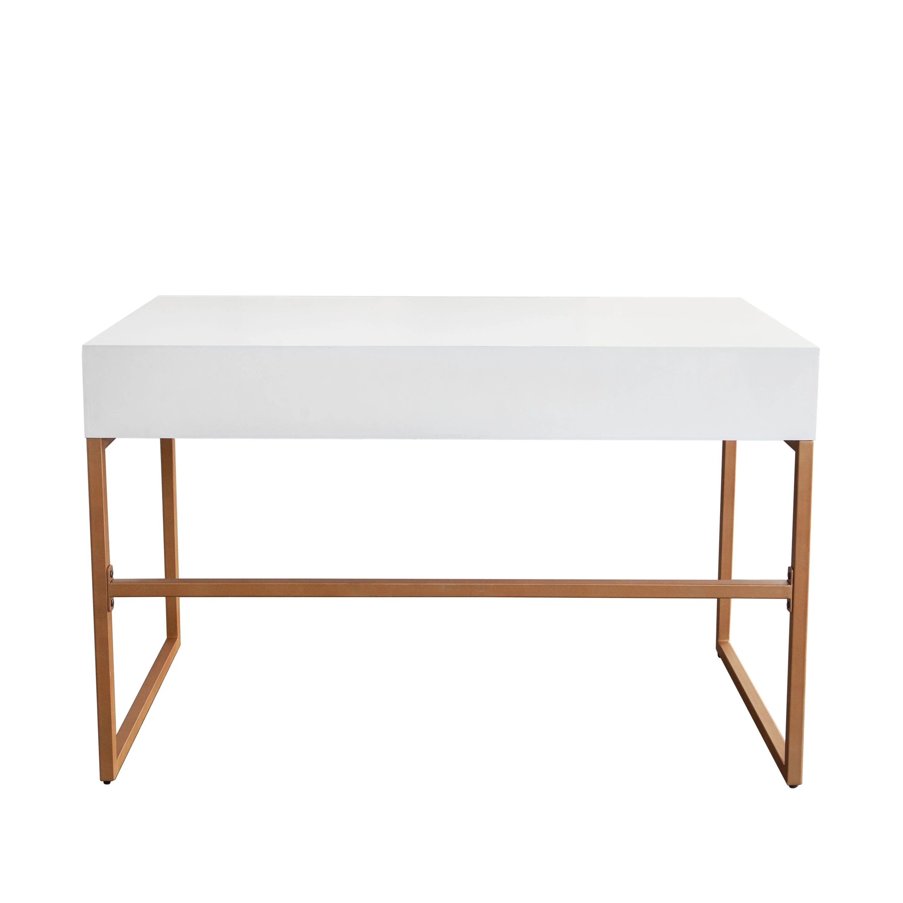 Spectrum 2-Drawer Solid Mango Wood Desk in White Finish w/ Gold Finished Iron Legs by Diamond Sofa - Image 3