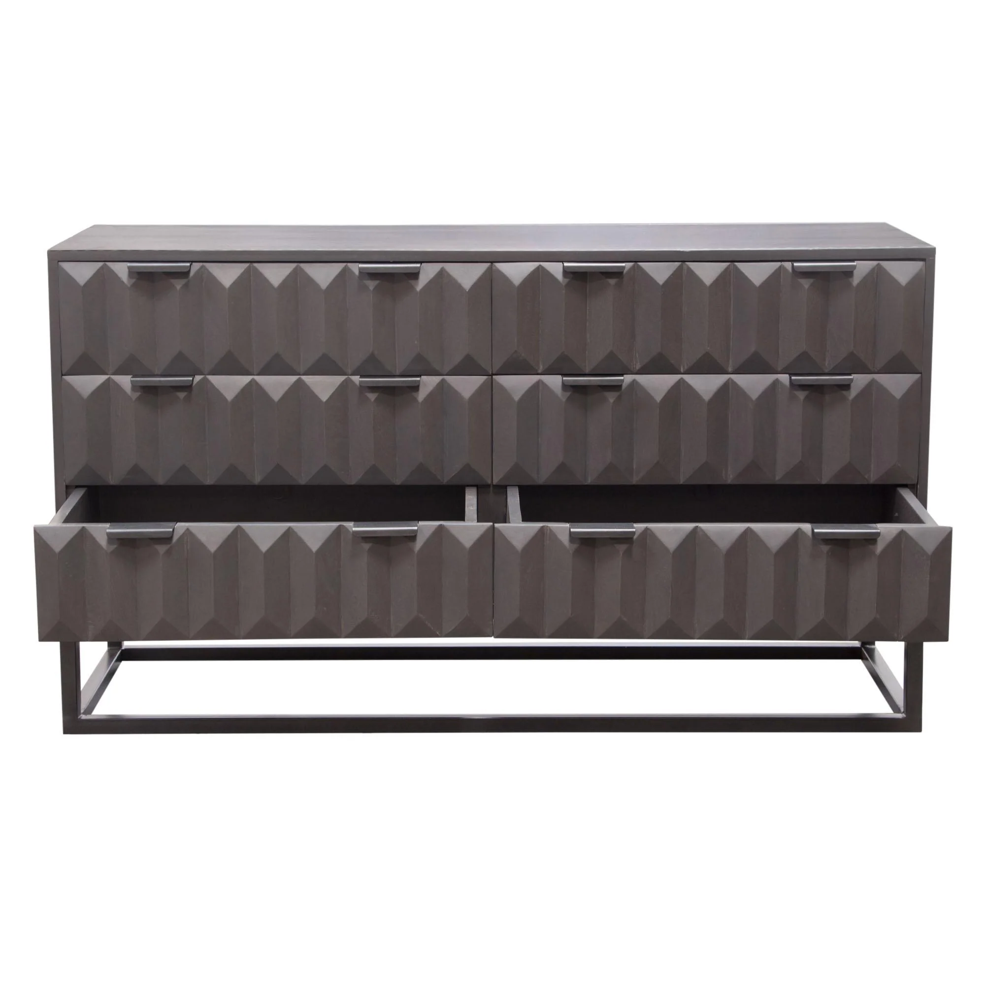 Spectrum 6-Drawer Solid Mango Wood Dresser in Smoke Grey Finish w/ Gun Metal Finished Legs by Diamond Sofa - Image 2