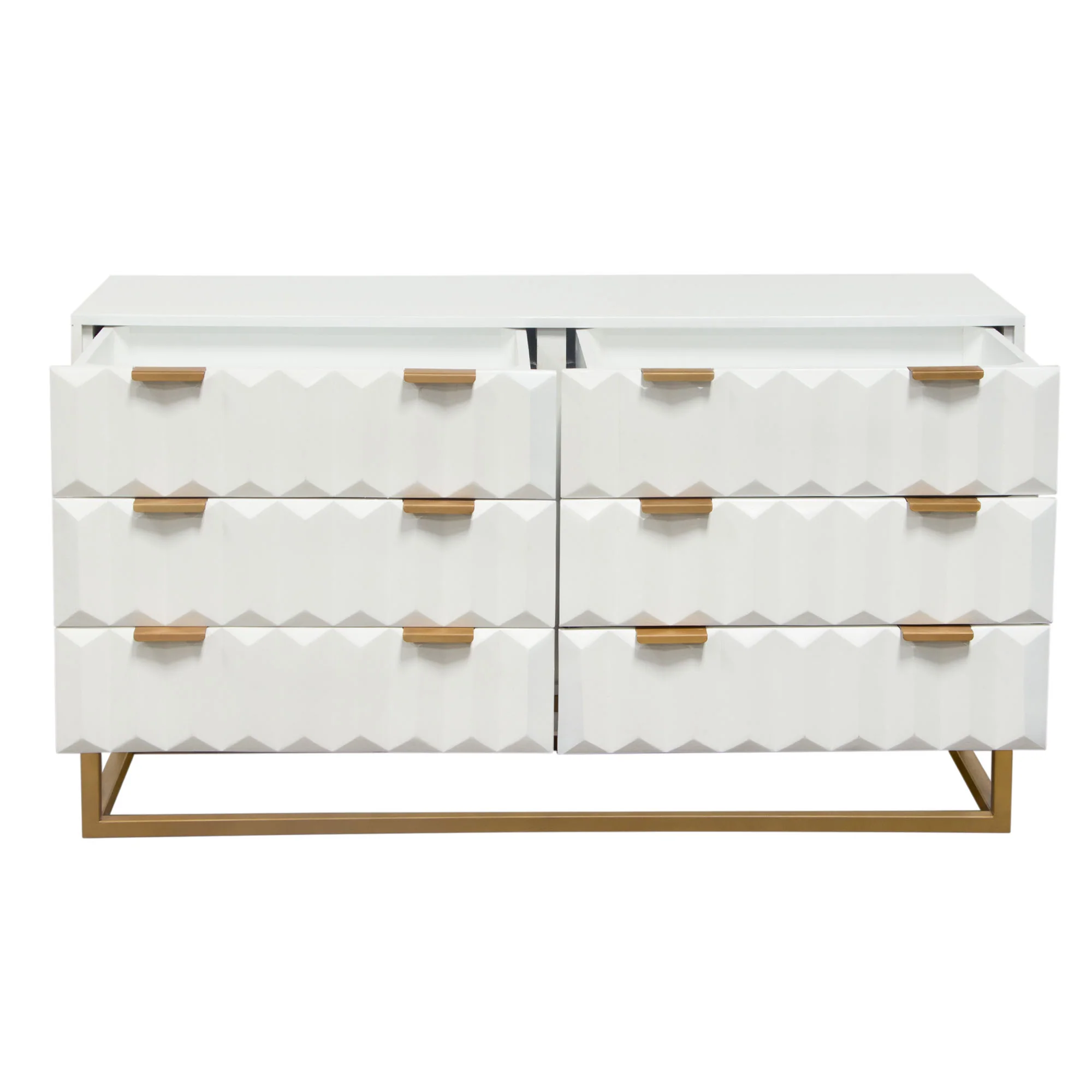 Spectrum 6-Drawer Solid Mango Wood Dresser in White Finish w/ Gold Finished Iron Legs by Diamond Sofa - Image 3