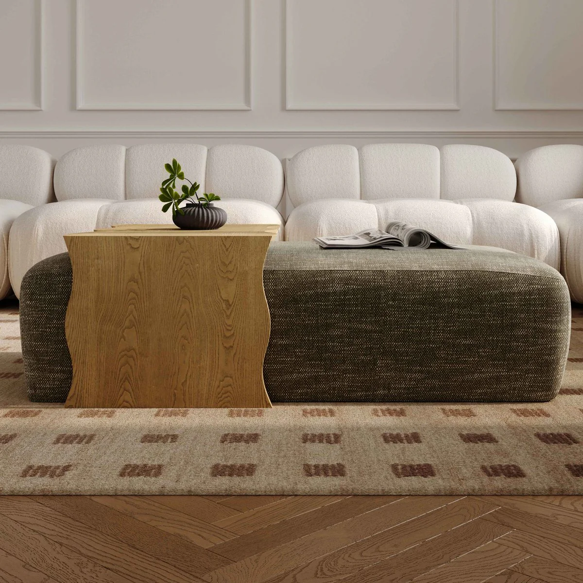 Spencer Olive Green Performance Basketweave Ottoman with Bridge Table - Image 2