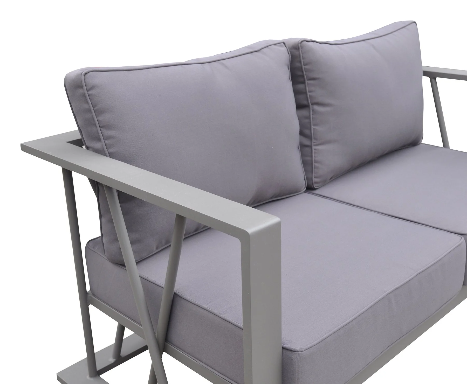 St Barts 4 piece Outdoor Patio Aluminum Set with Gray Fabric Cushions and White Glass Top - Image 5