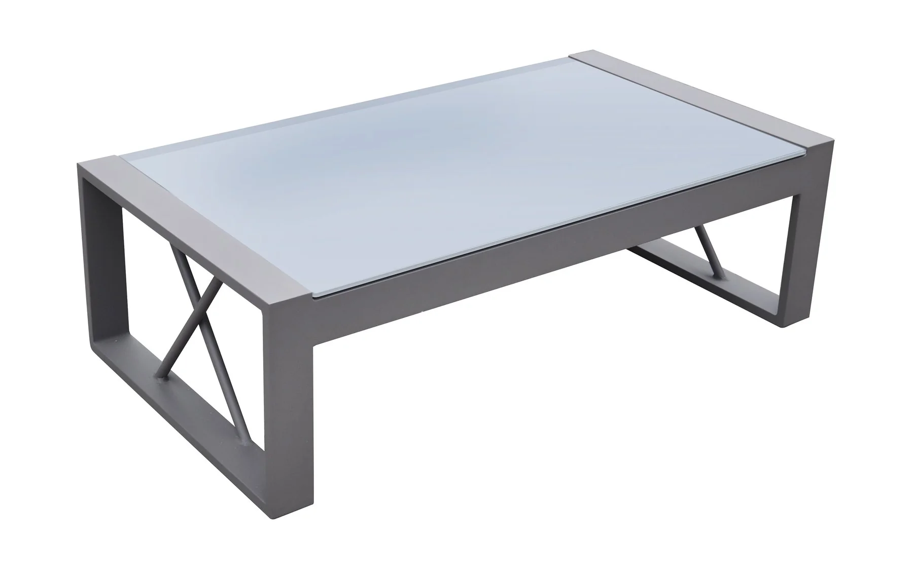 St Barts 4 piece Outdoor Patio Aluminum Set with Gray Fabric Cushions and White Glass Top - Image 7