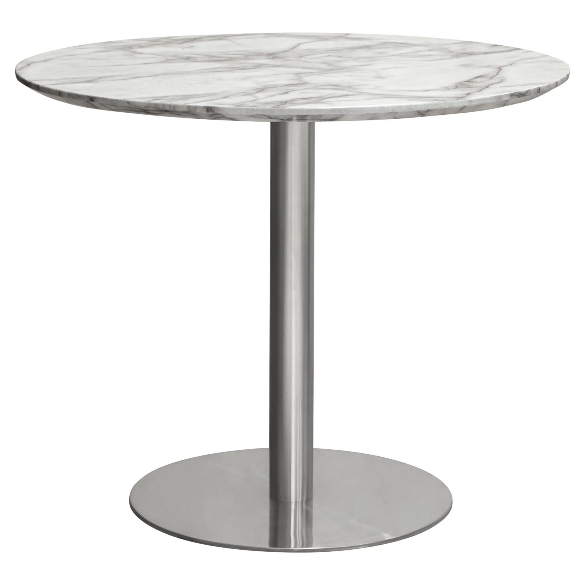 Stella 36" Round Dining Table w/ Faux Marble Top and Brushed Silver Metal Base by Diamond Sofa - Image 2