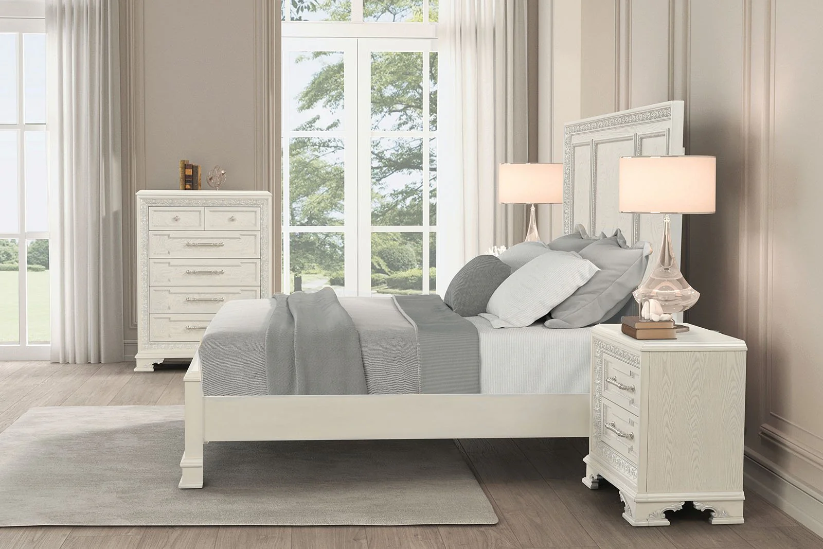 Stella Mia E.King Panel Bed, Creamy White - Image 3