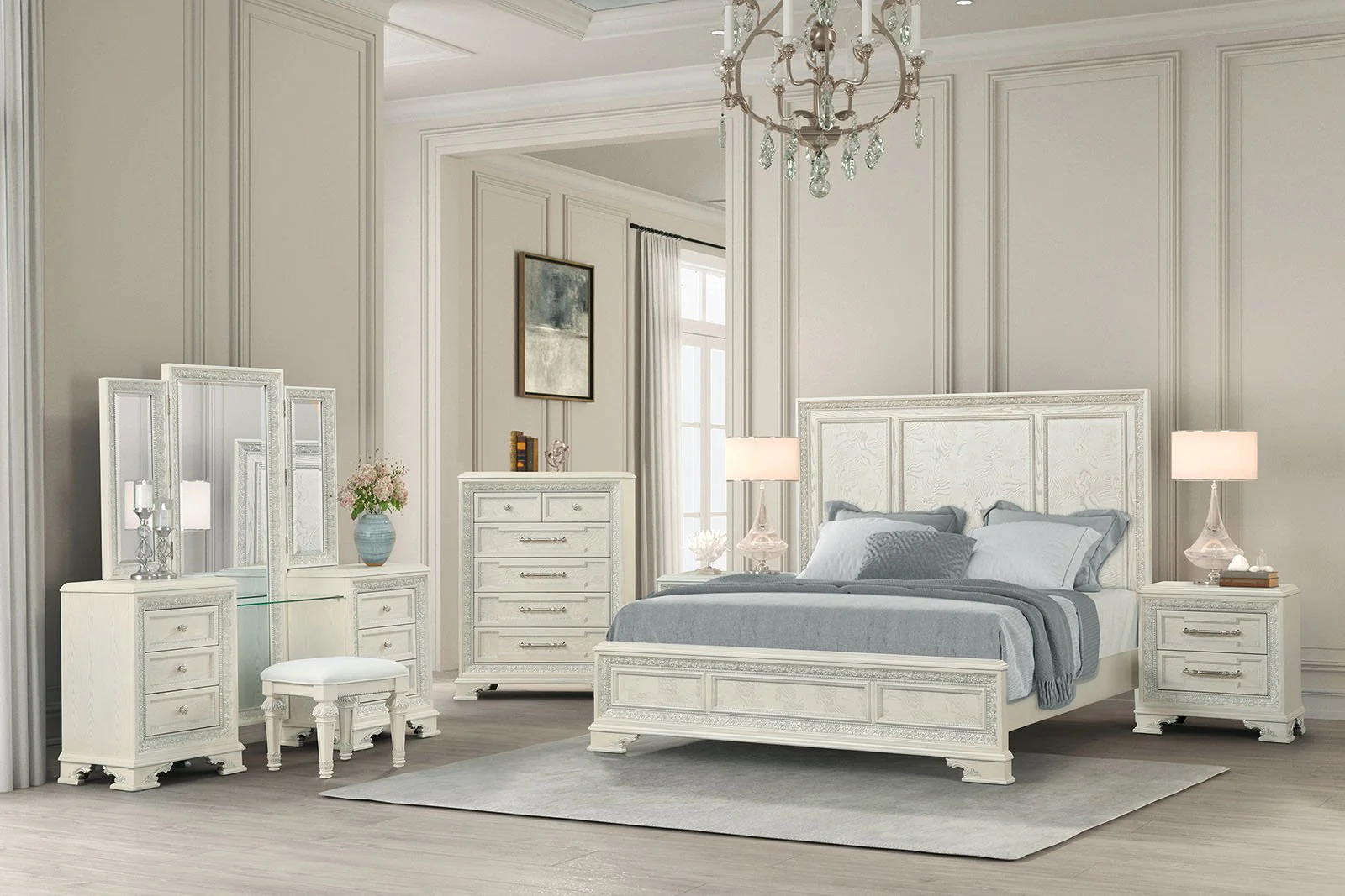 Stella Mia E.King Panel Bed, Creamy White - Image 4