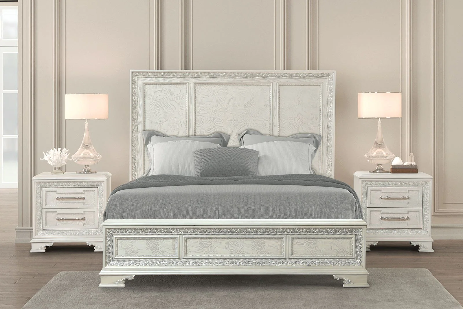 Stella Mia E.King Panel Bed, Creamy White - Image 5