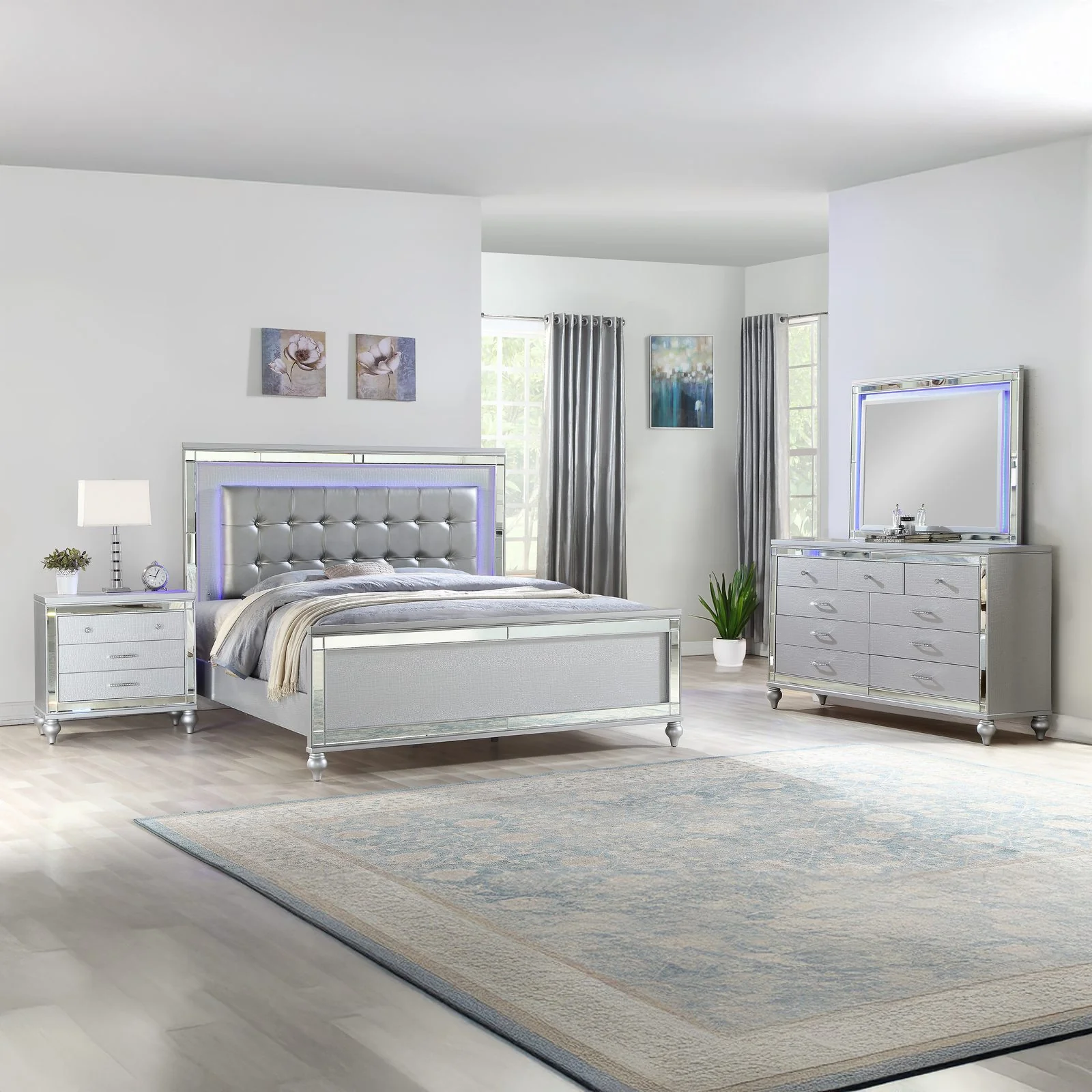Sterling 4 Pc king Bed Silver - Image 15