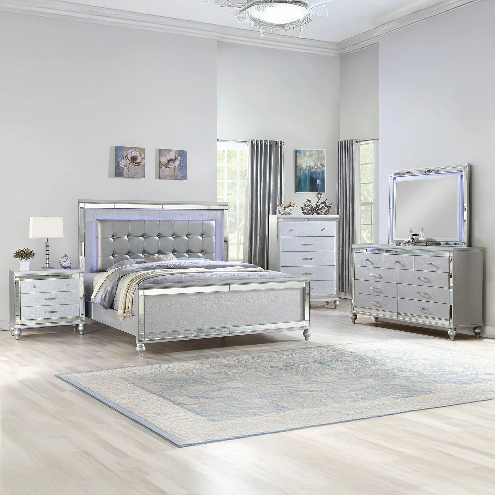 Sterling 5 Pc king Bed Silver - Image 17