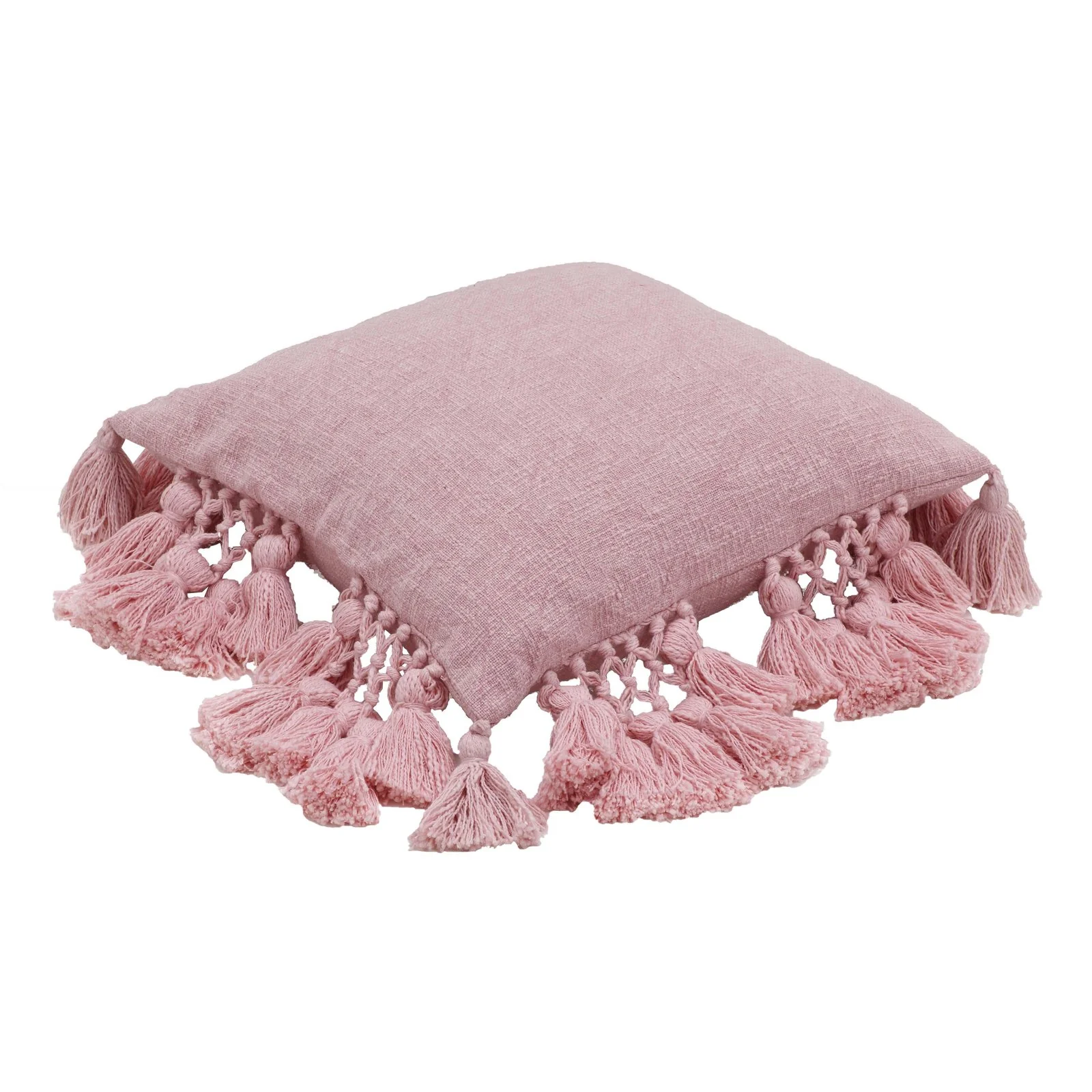 Stone Washed Blush Pink Cotton Tasseled Pillow - Image 7