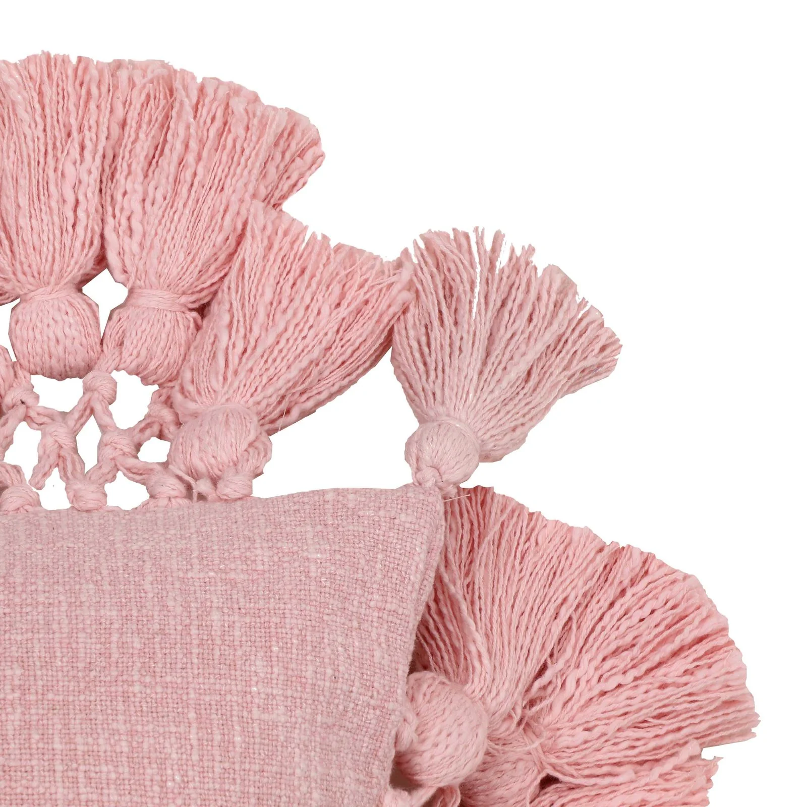 Stone Washed Blush Pink Cotton Tasseled Pillow Cover - Image 4