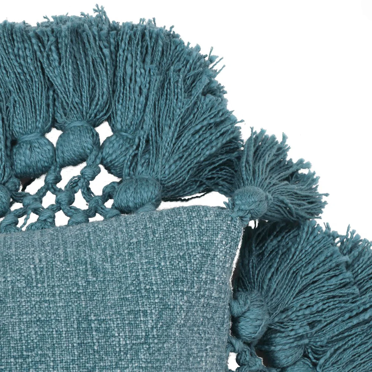 Stone Washed Denim Blue Cotton Tasseled Pillow - Image 4