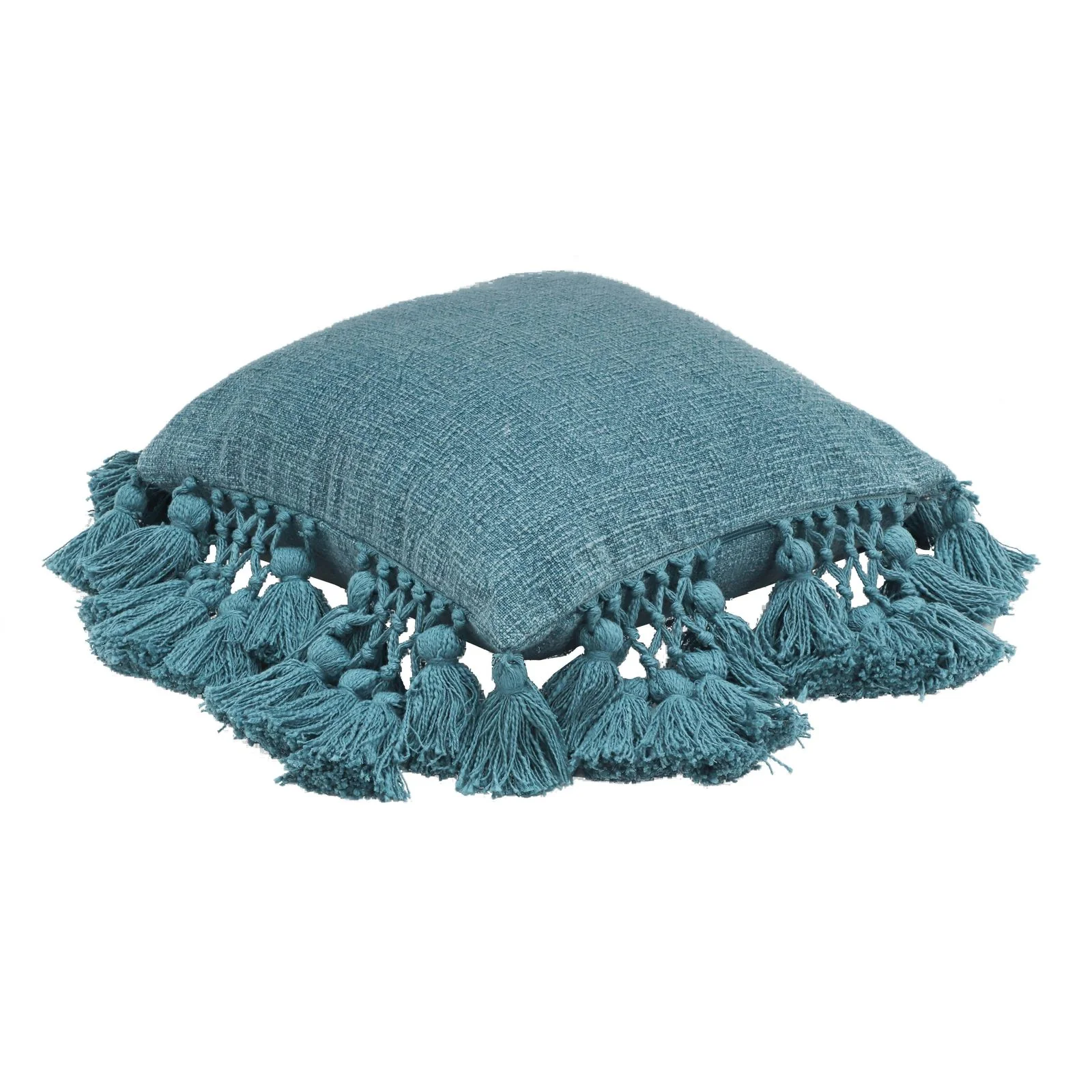 Stone Washed Denim Blue Cotton Tasseled Pillow - Image 7