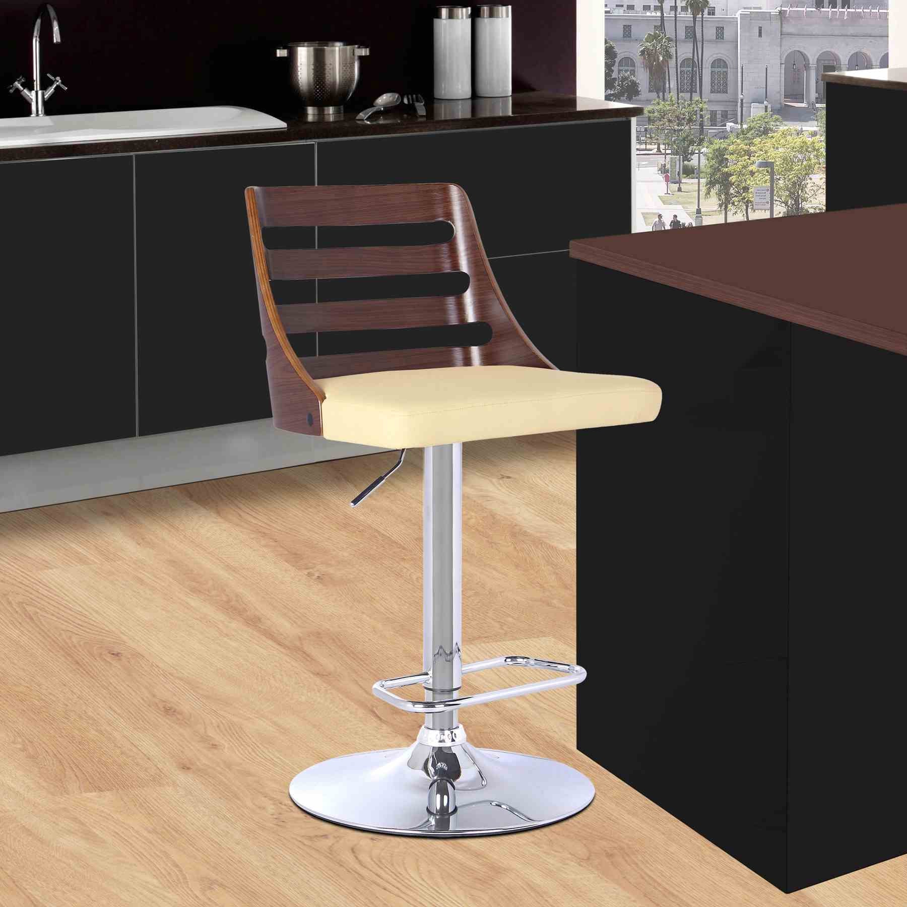 Storm Barstool in Chrome finish with Walnut wood and Cream Faux Leather - Image 5