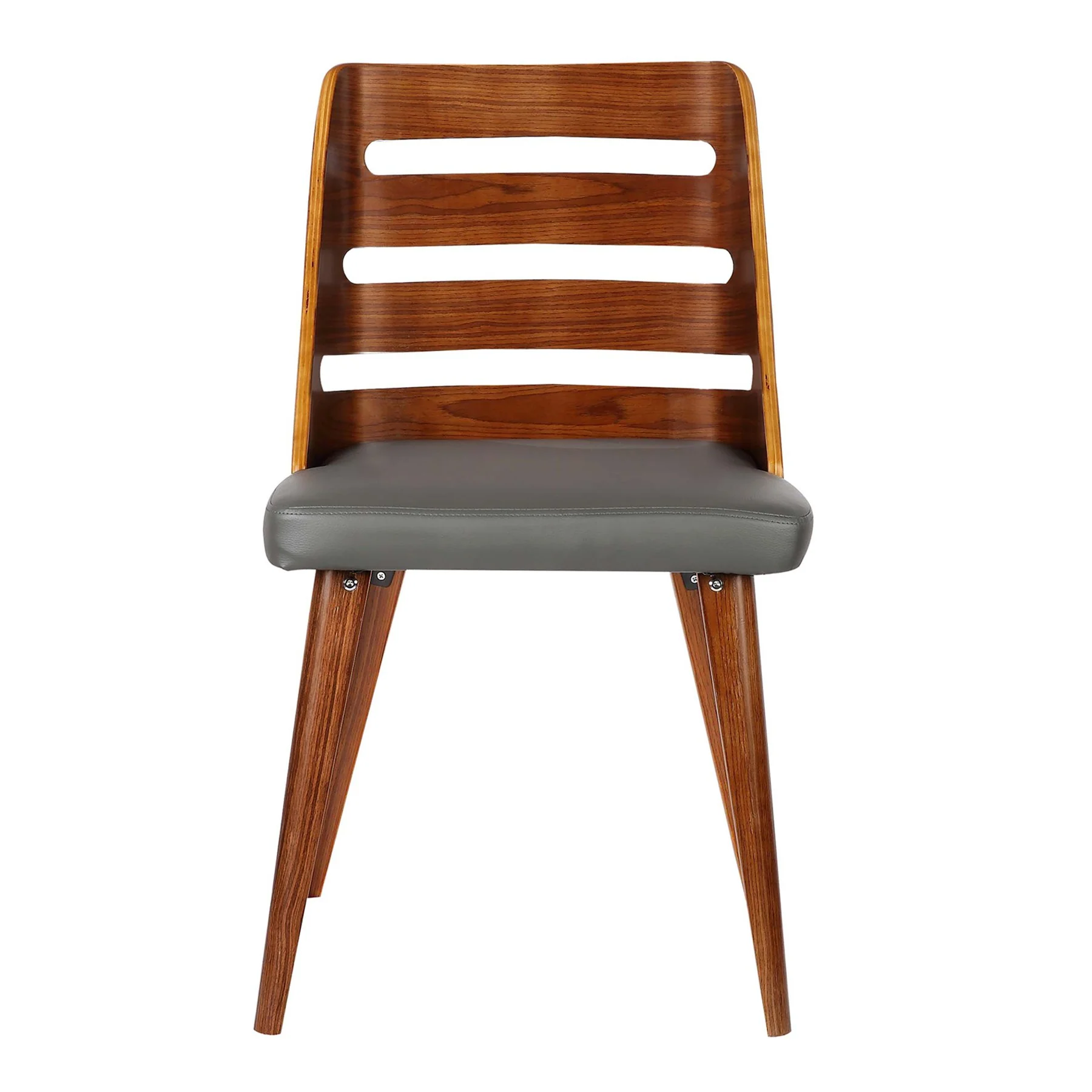 Storm Mid-Century Dining Chair in Walnut Wood and Gray Faux Leather - Image 2
