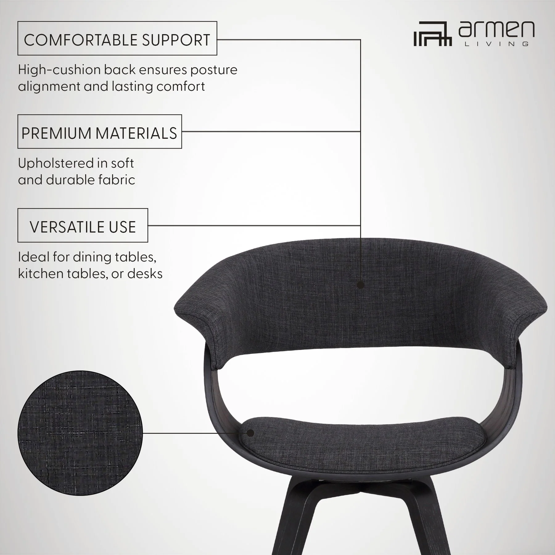 Summer Contemporary Dining Chair in Black Brush Wood Finish and Charcoal Fabric - Image 7