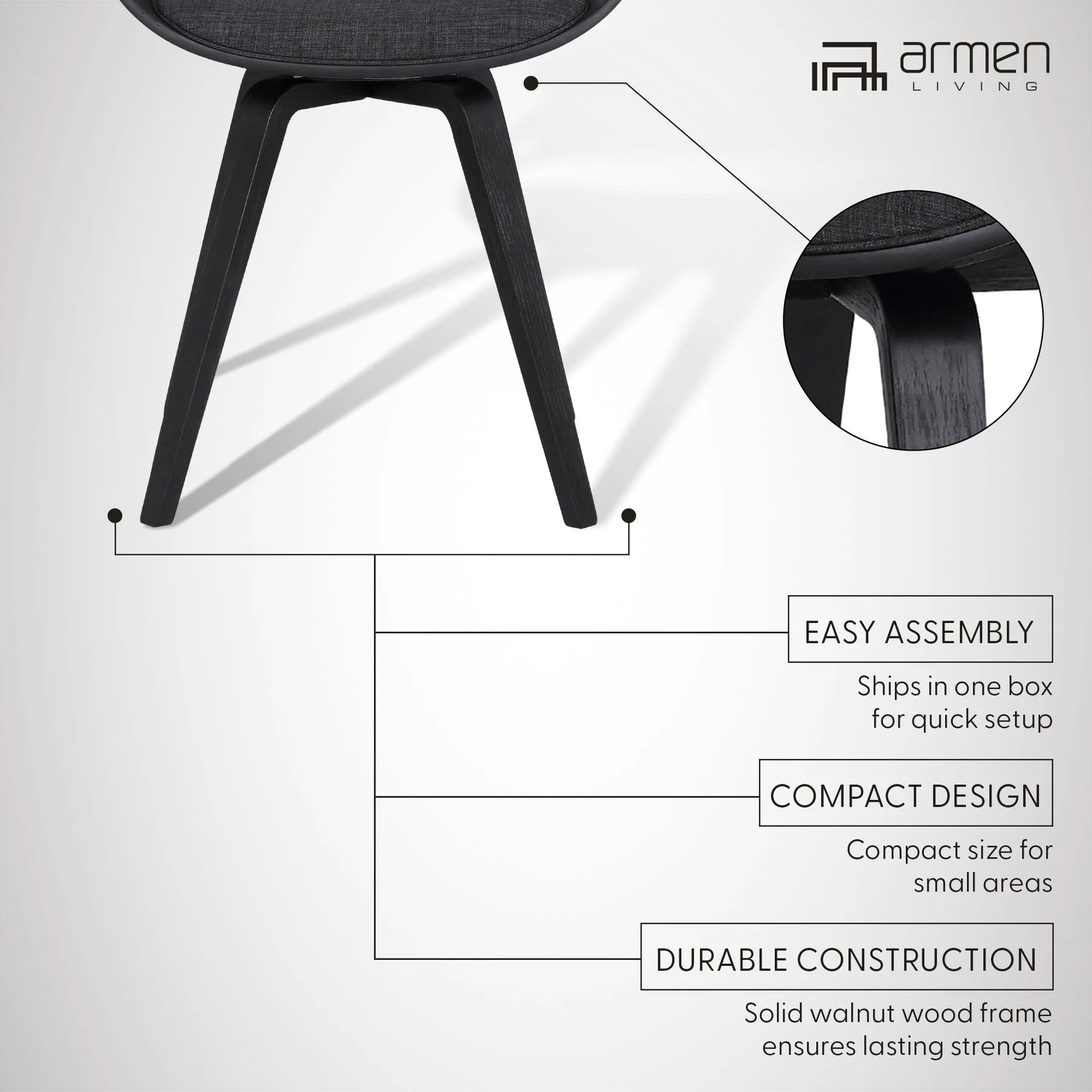Summer Contemporary Dining Chair in Black Brush Wood Finish and Charcoal Fabric - Image 8