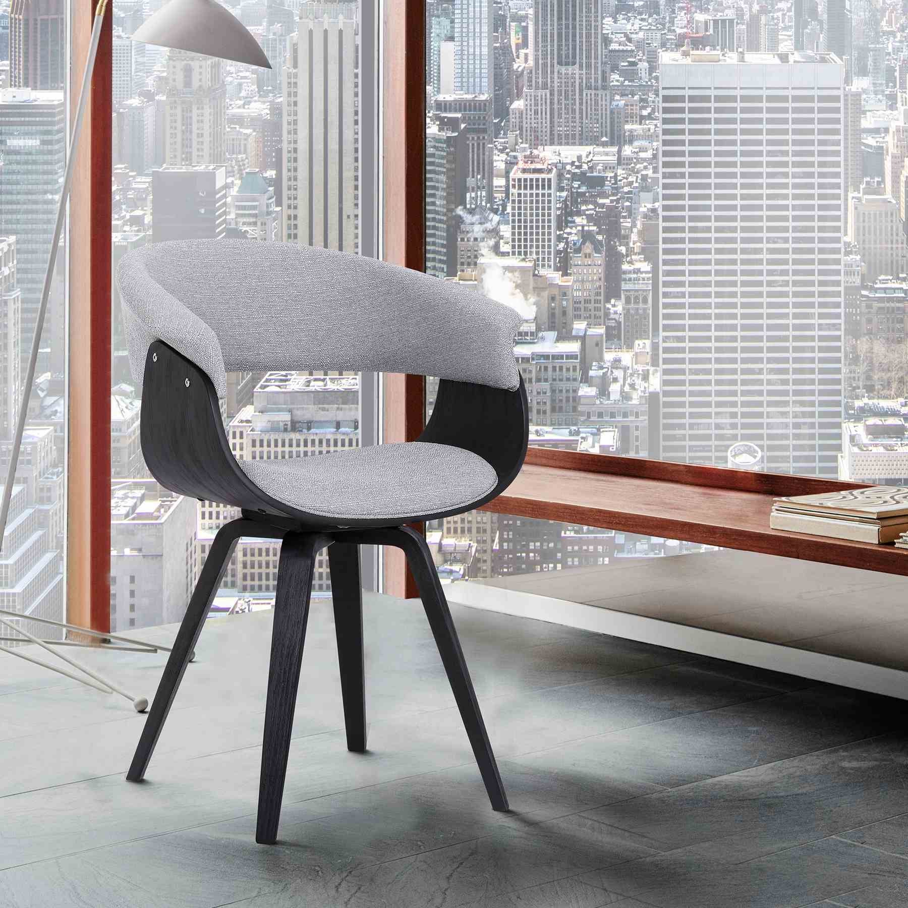 Summer Contemporary Dining Chair in Black Brush Wood Finish and Gray Fabric - Image 6