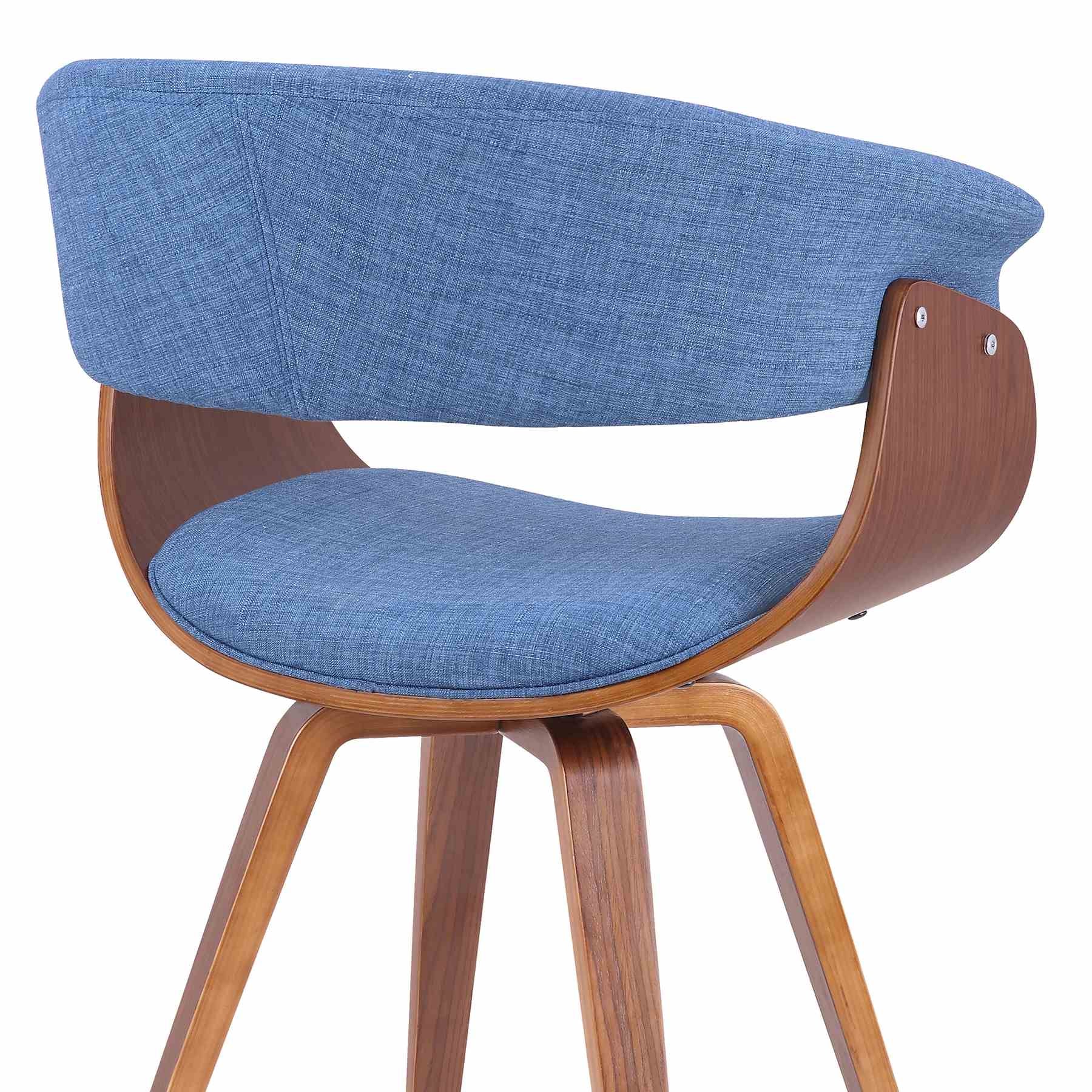 Summer Mid-Century Chair in Blue Fabric with Walnut Wood Finish - Image 3