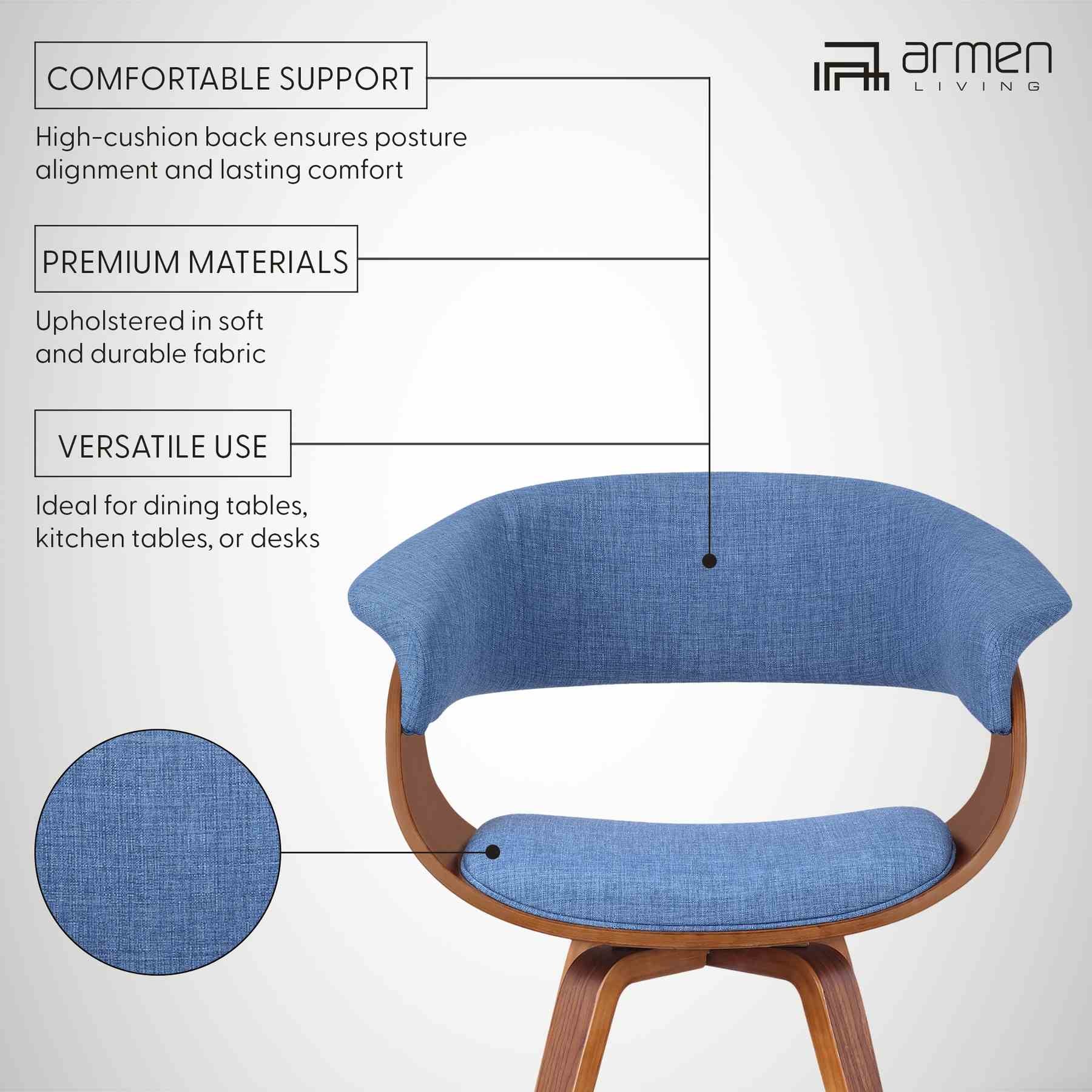 Summer Mid-Century Chair in Blue Fabric with Walnut Wood Finish - Image 9