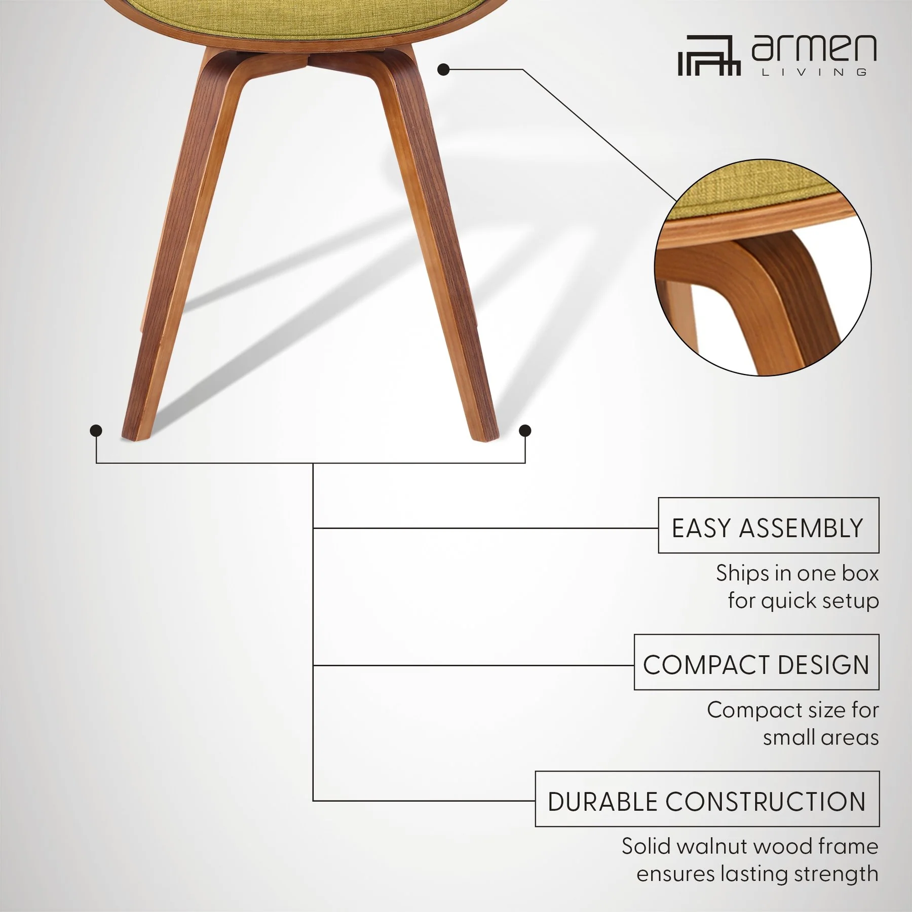 Summer Modern Chair In Green Fabric and Walnut Wood - Image 6