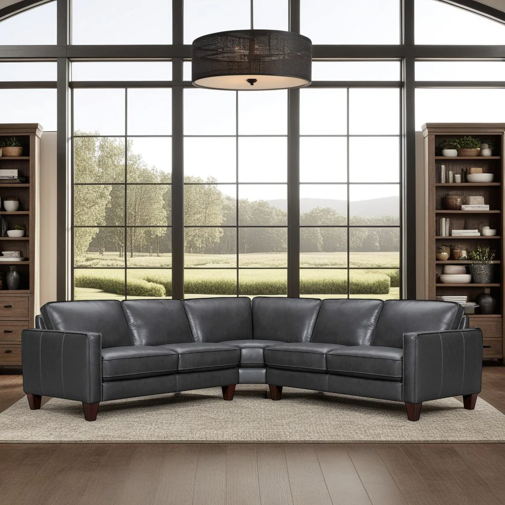 Summit 3 Piece Pewter Leather Sectional Sofa - Image 9
