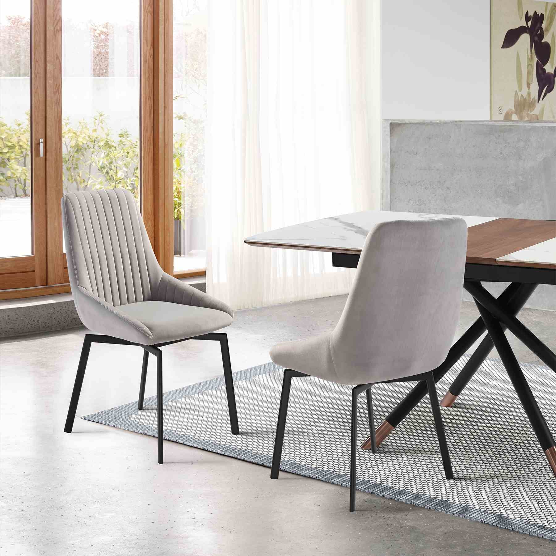 Susie Swivel Upholstered Dining Chair in Gray Fabric with Black Metal Legs - Set of 2 - Image 10