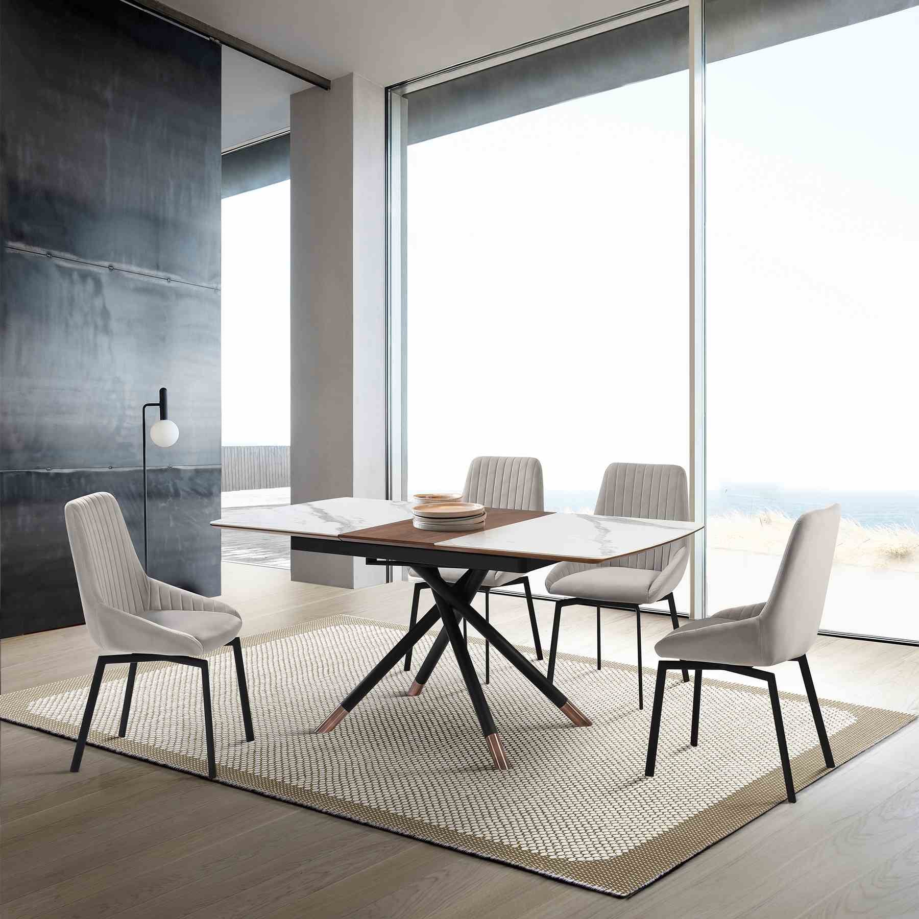 Susie Swivel Upholstered Dining Chair in Gray Fabric with Black Metal Legs - Set of 2 - Image 11