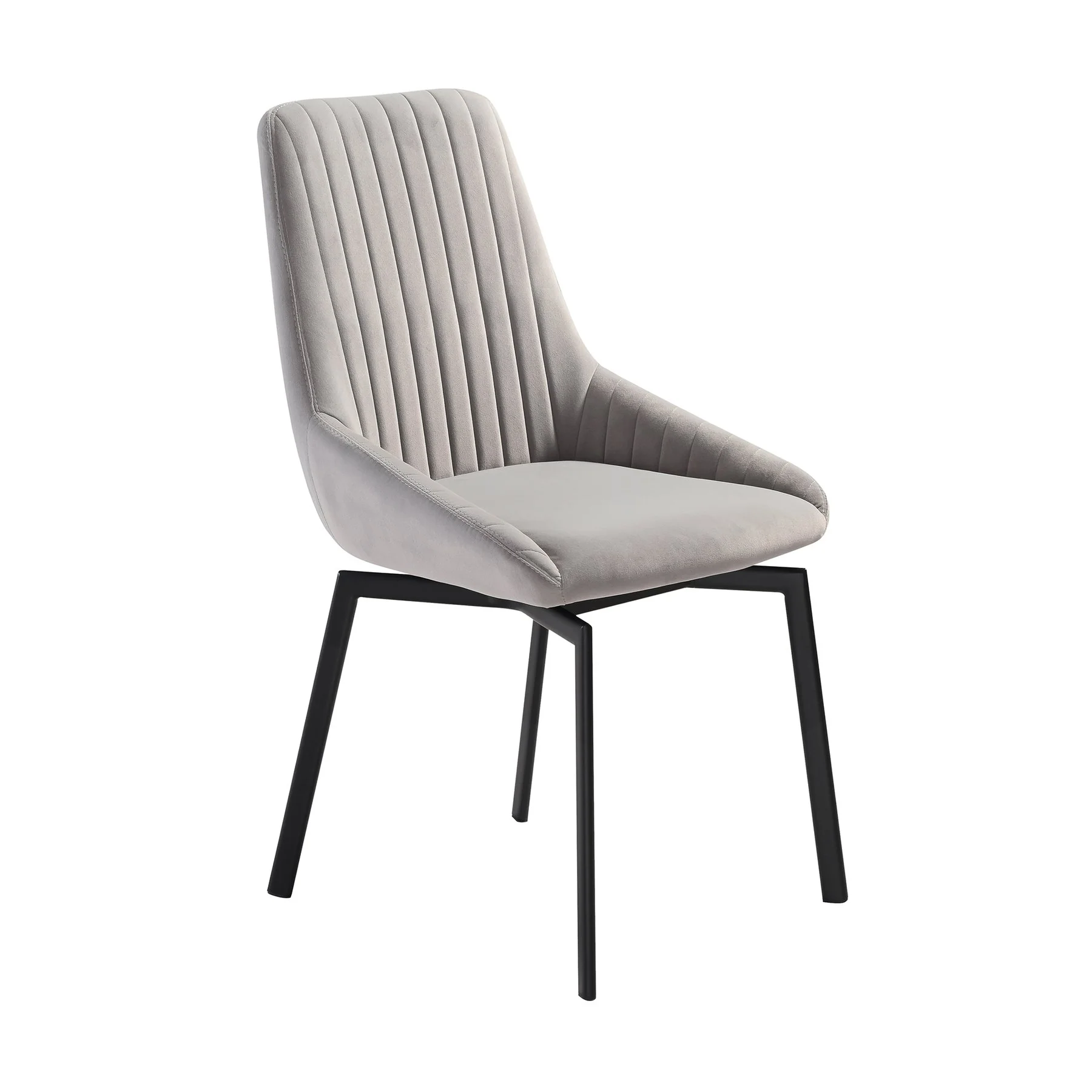 Susie Swivel Upholstered Dining Chair in Gray Fabric with Black Metal Legs - Set of 2 - Image 2