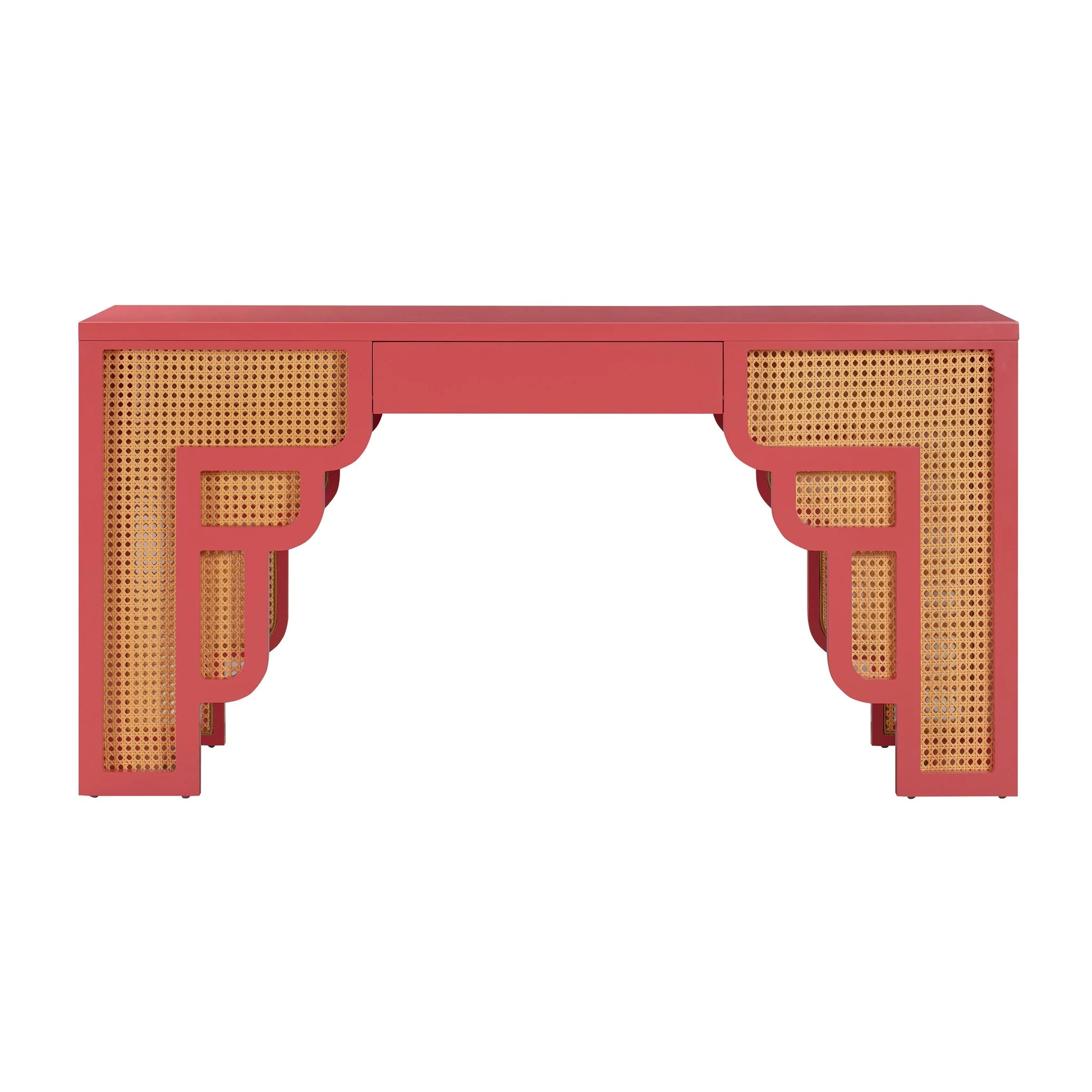 Suzie Coral Pink & Rattan Executive Desk - Image 3