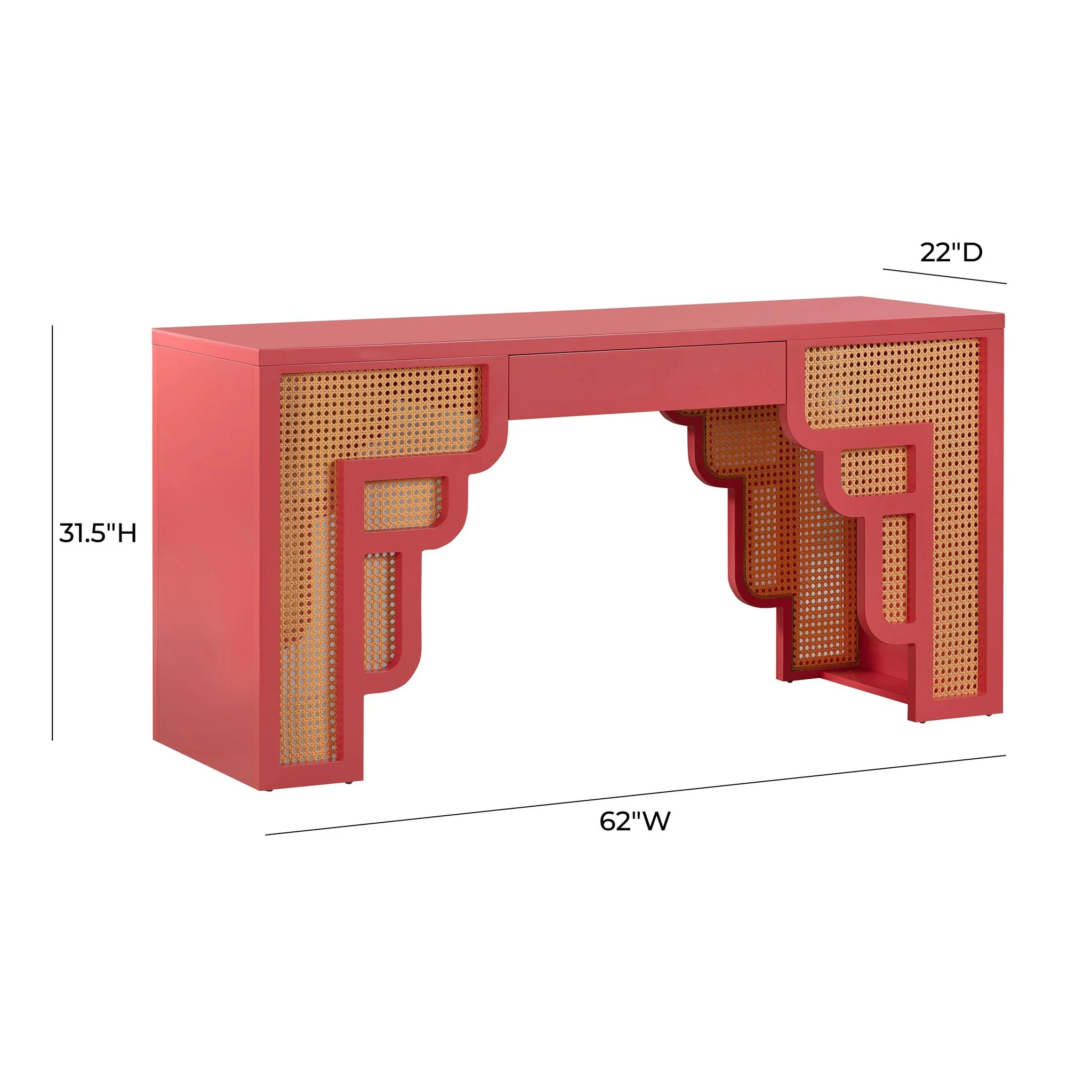 Suzie Coral Pink & Rattan Executive Desk - Image 8
