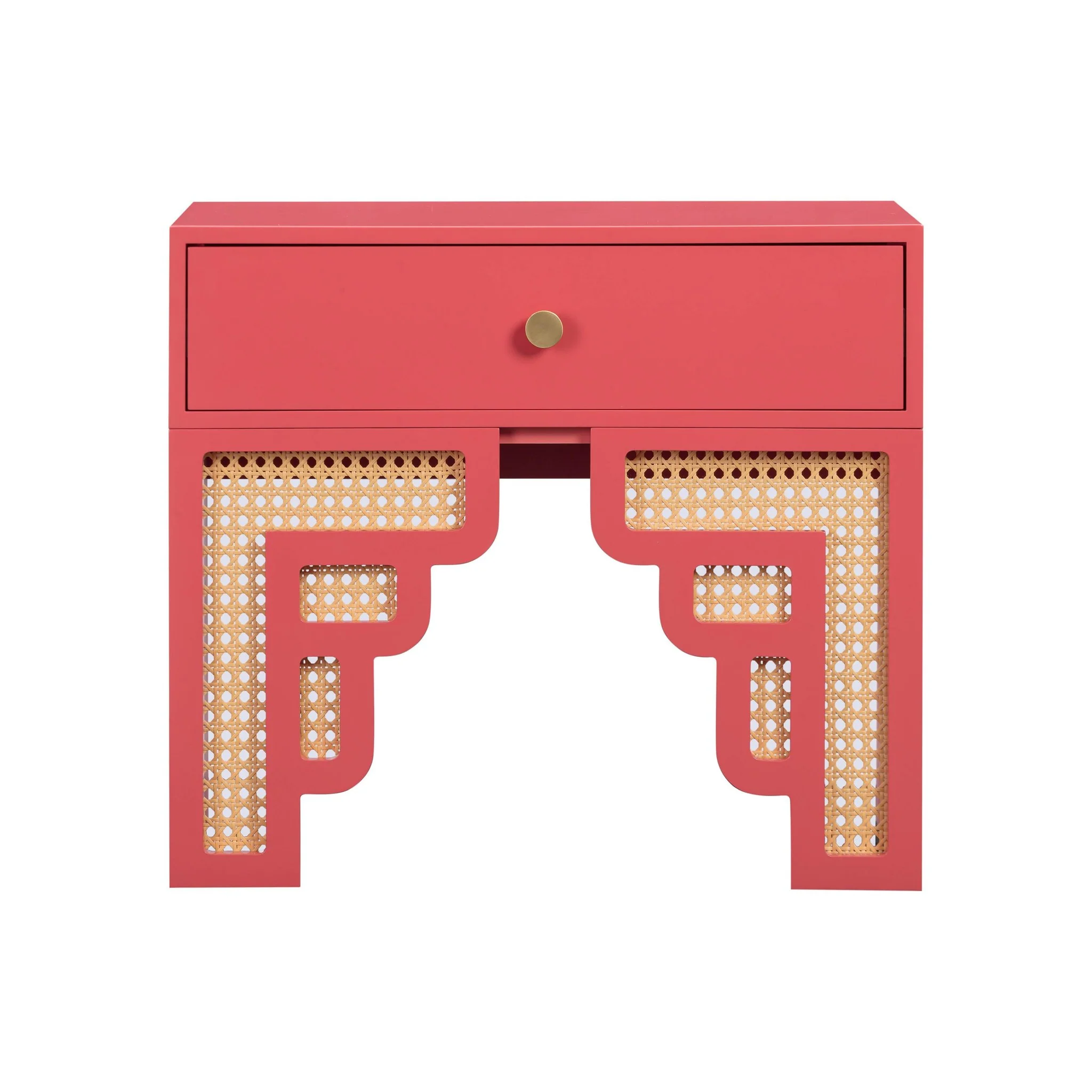 Suzie Coral Pink & Rattan Nightstand - Image 3