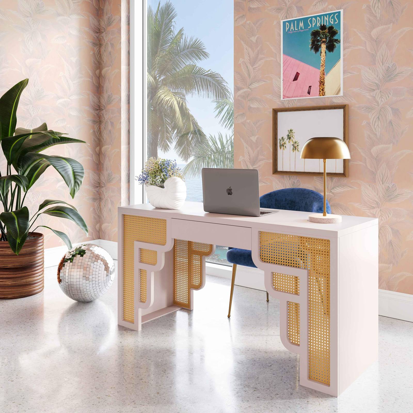 Suzie Cream & Rattan Executive Desk - Image 2