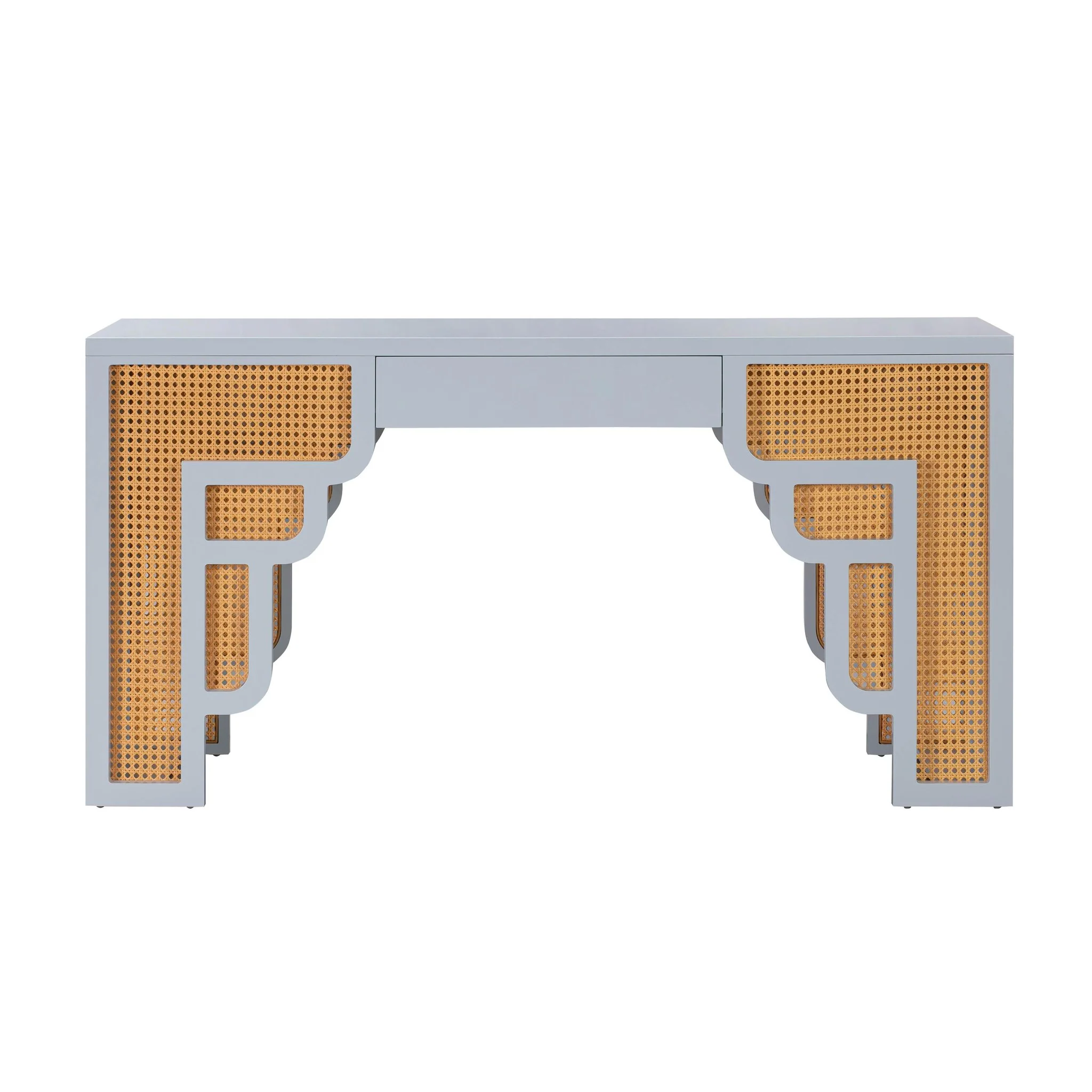 Suzie Pastel Blue & Rattan Executive Desk - Image 3