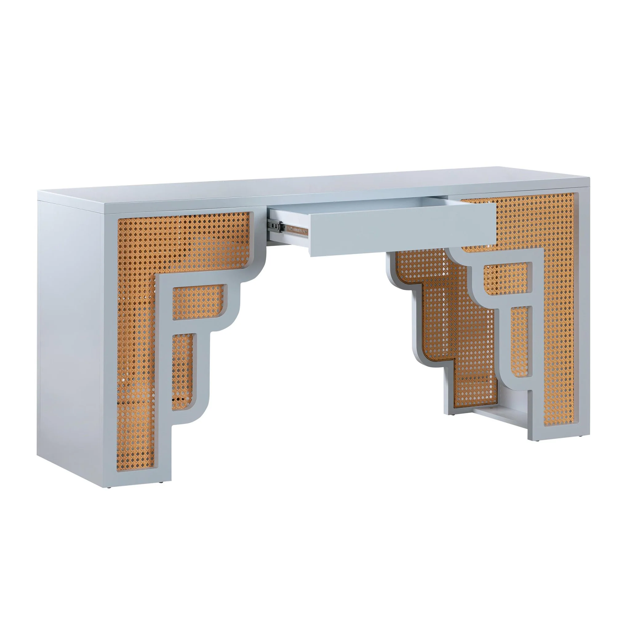 Suzie Pastel Blue & Rattan Executive Desk - Image 4