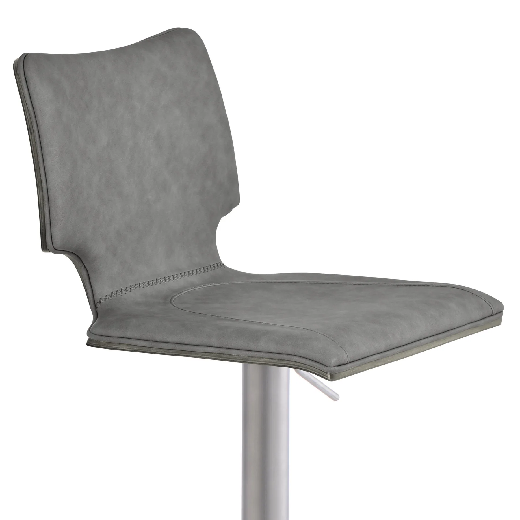 Sydney Adjustable Barstool in Brushed Stainless Steel with Vintage Gray Faux Leather and Gray Walnut Wood Back - Image 4