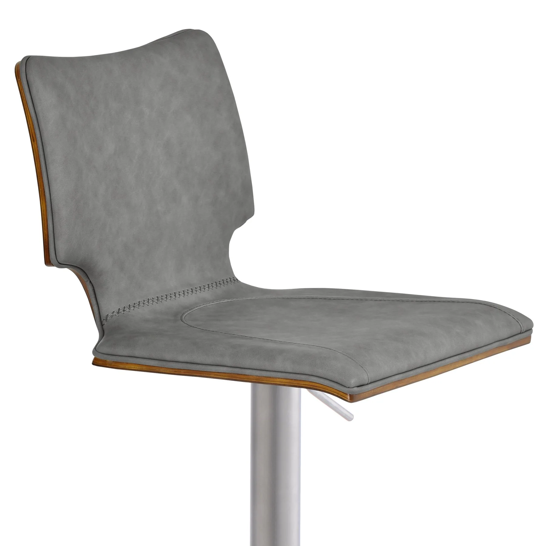 Sydney Adjustable Barstool in Brushed Stainless Steel with Vintage Gray Faux Leather and Walnut Wood Back - Image 4