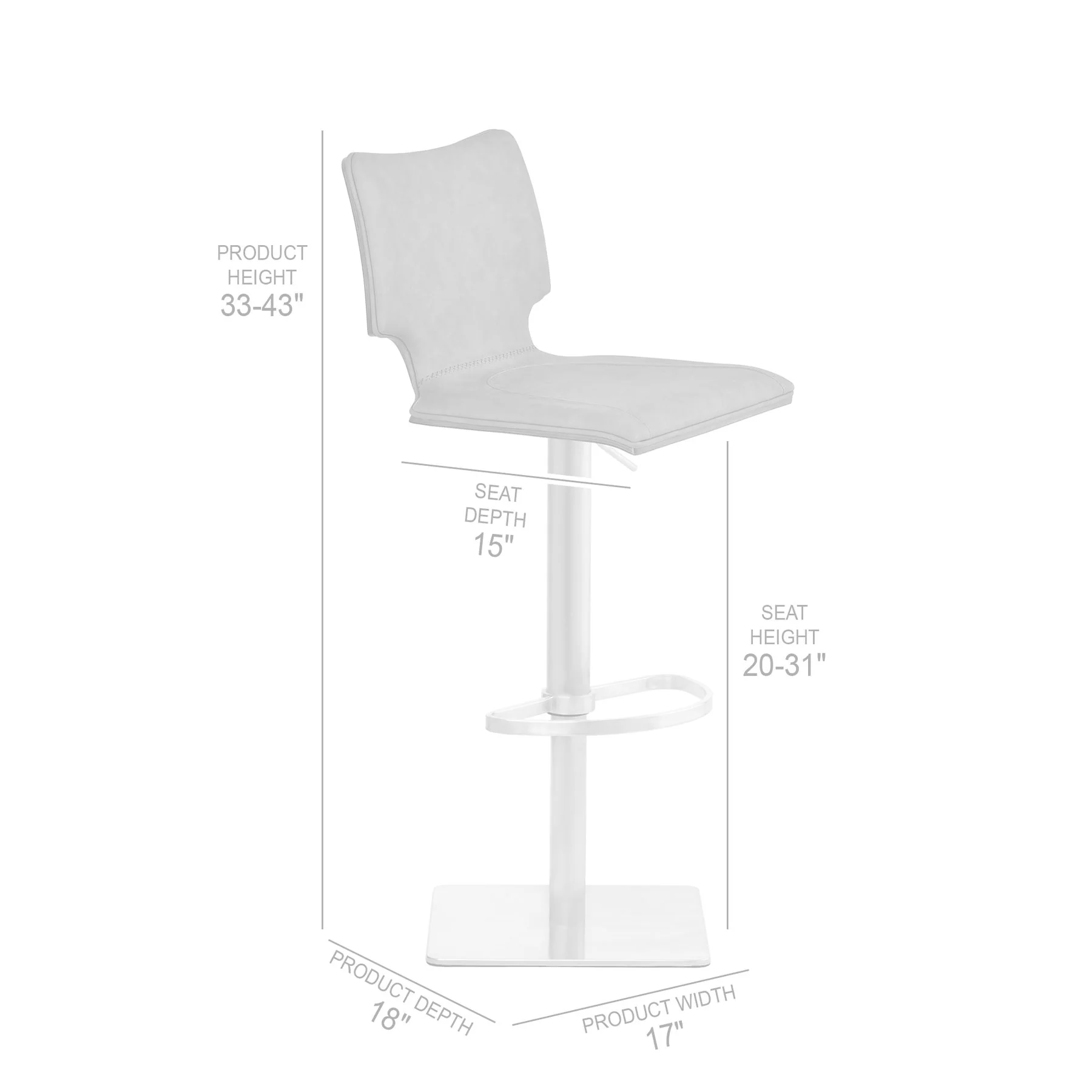 Sydney Adjustable Barstool in Brushed Stainless Steel with Vintage Gray Faux Leather and Walnut Wood Back - Image 7