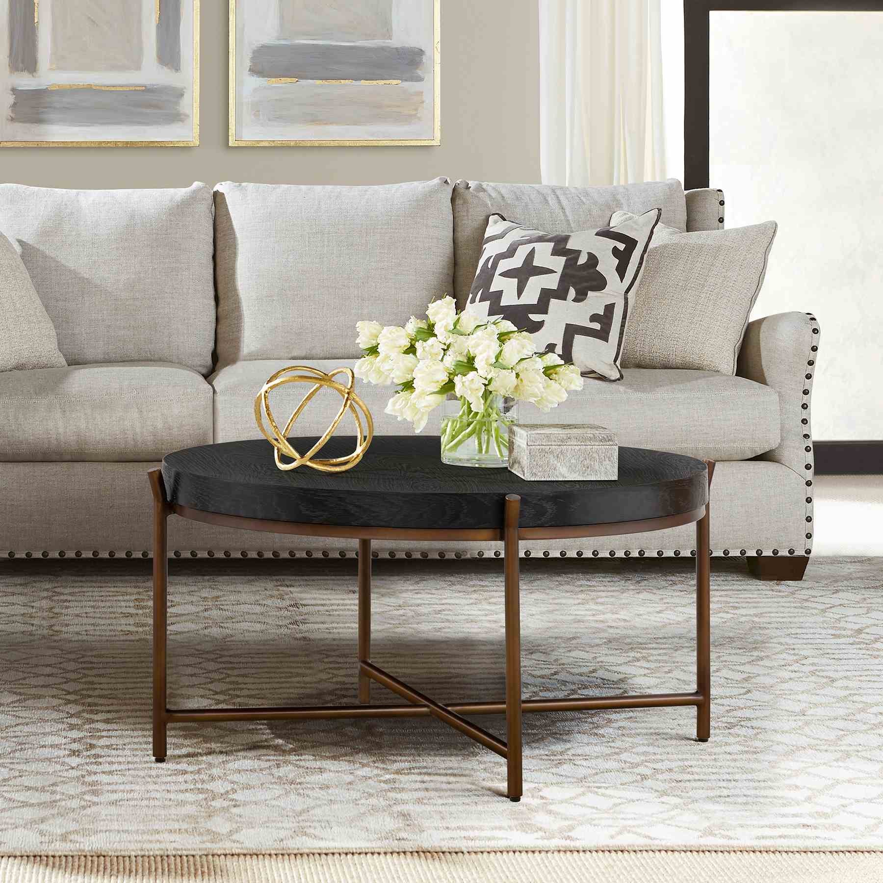 Sylvie Brushed Oak and Metal Round Coffee Table - Image 6