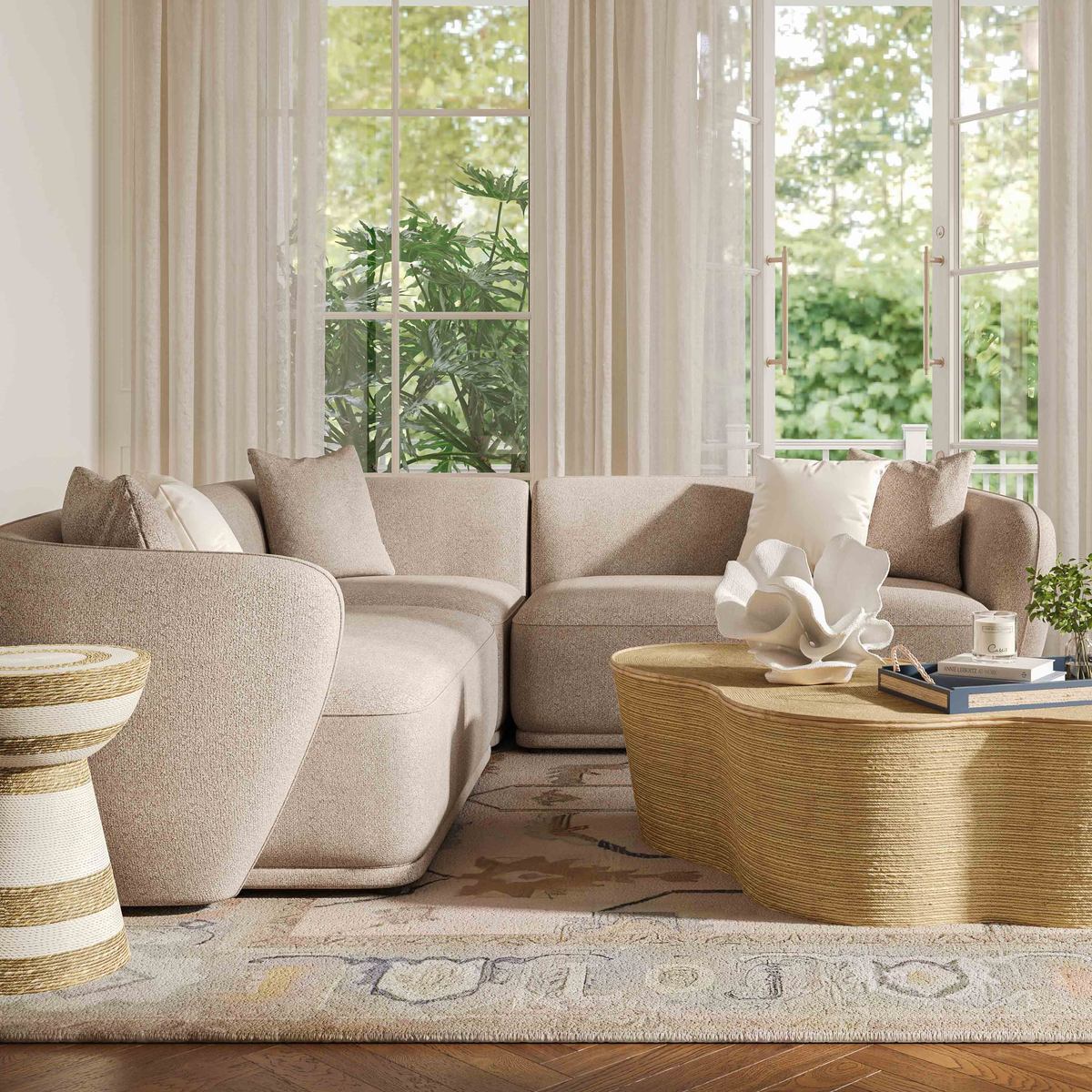 Sylvie Cream Boucle 3-Piece Sectional - Image 2