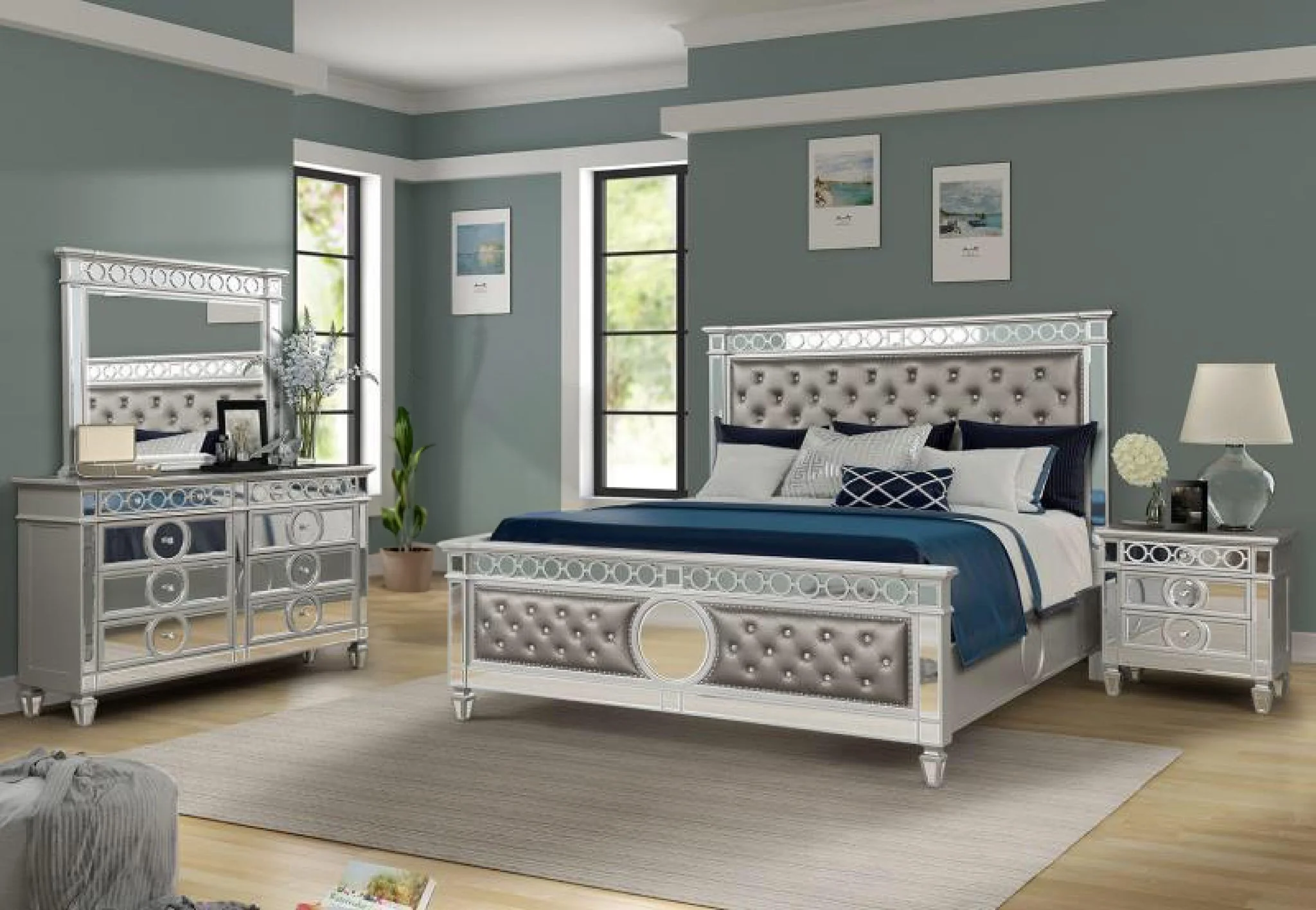 Symphony 4 Pc Queen Bed Silver - Image 17