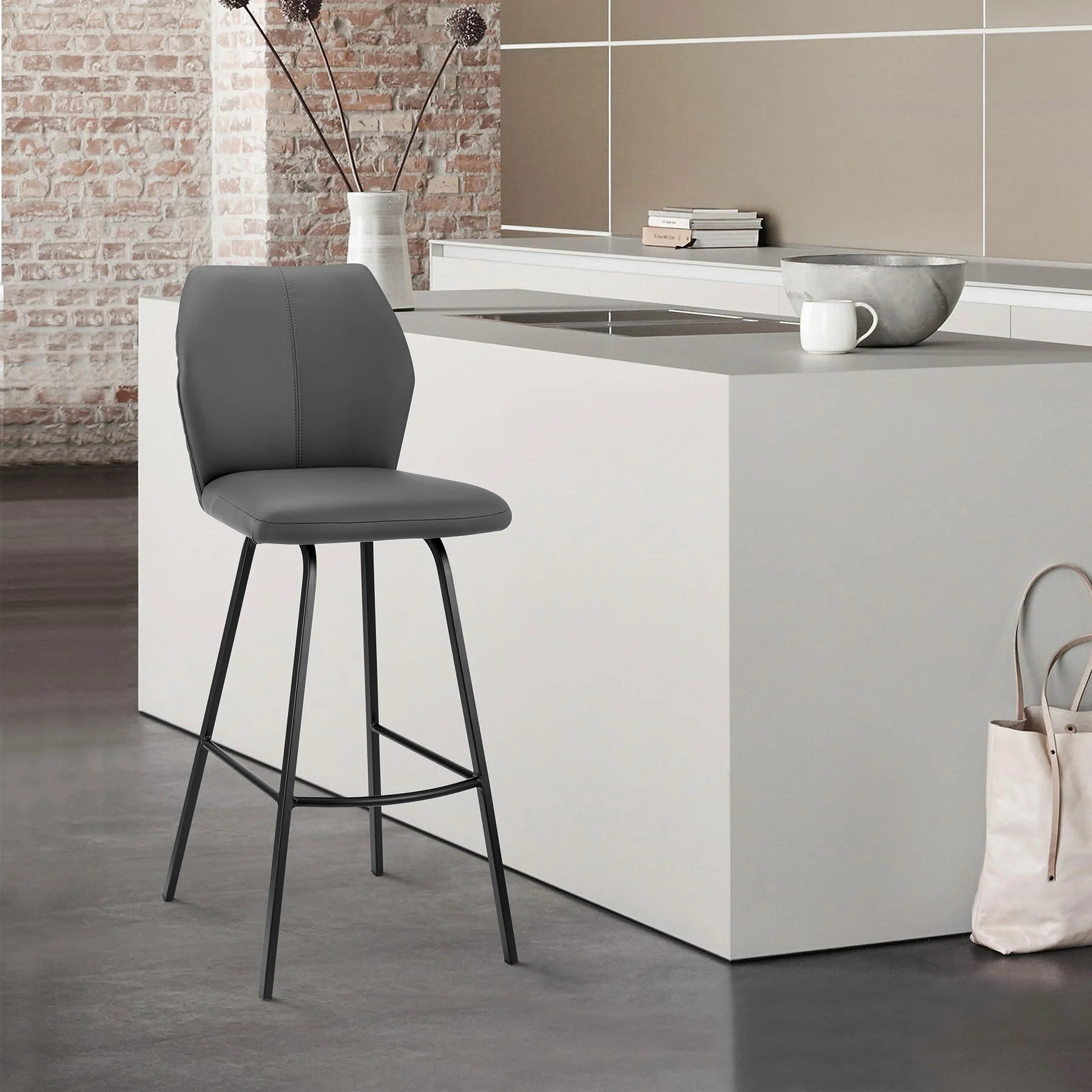 Tandy Gray Faux Leather and Black Metal 26" Counter Stool - Image 11