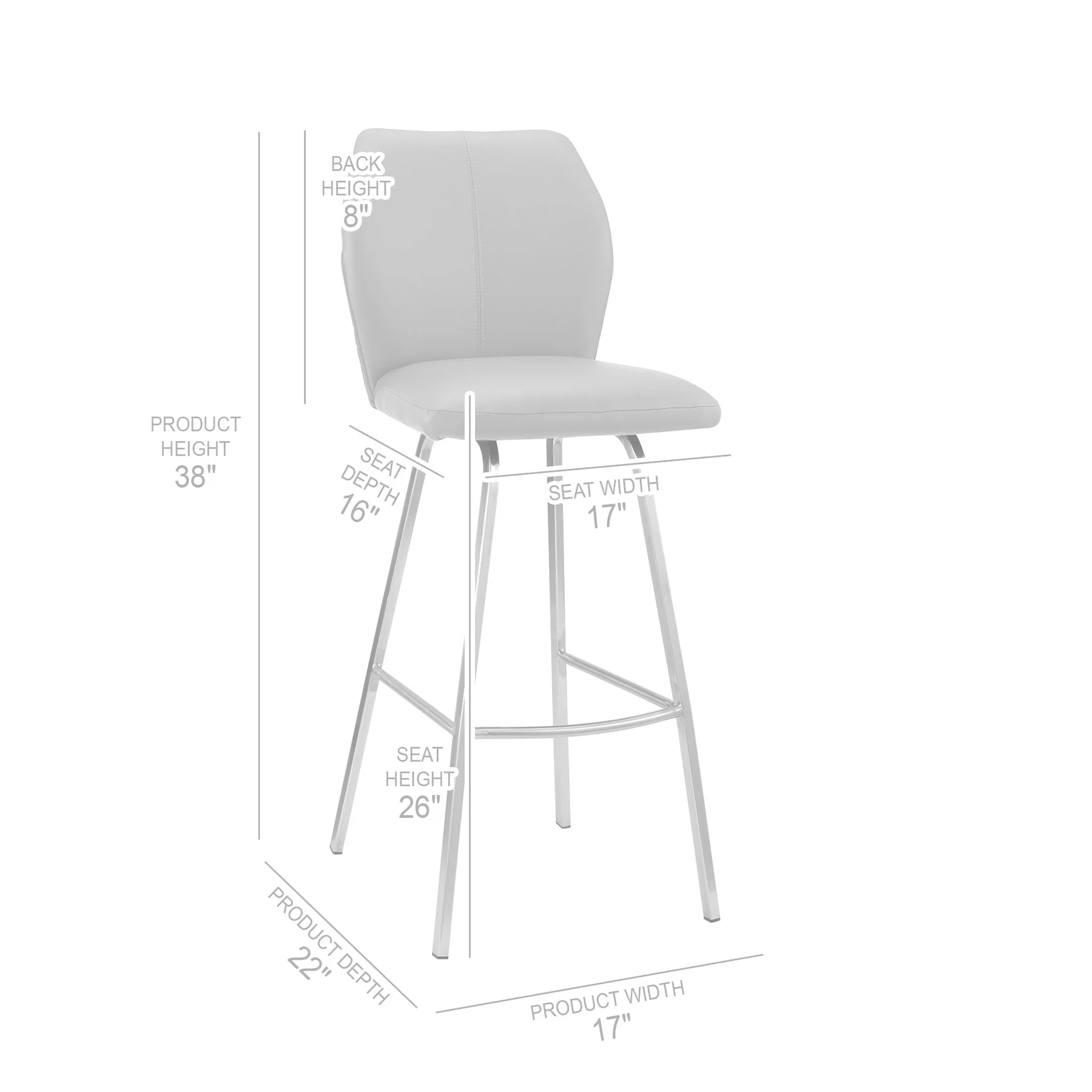 Tandy Gray Faux Leather and Brushed Stainless Steel 26" Counter Stool - Image 10