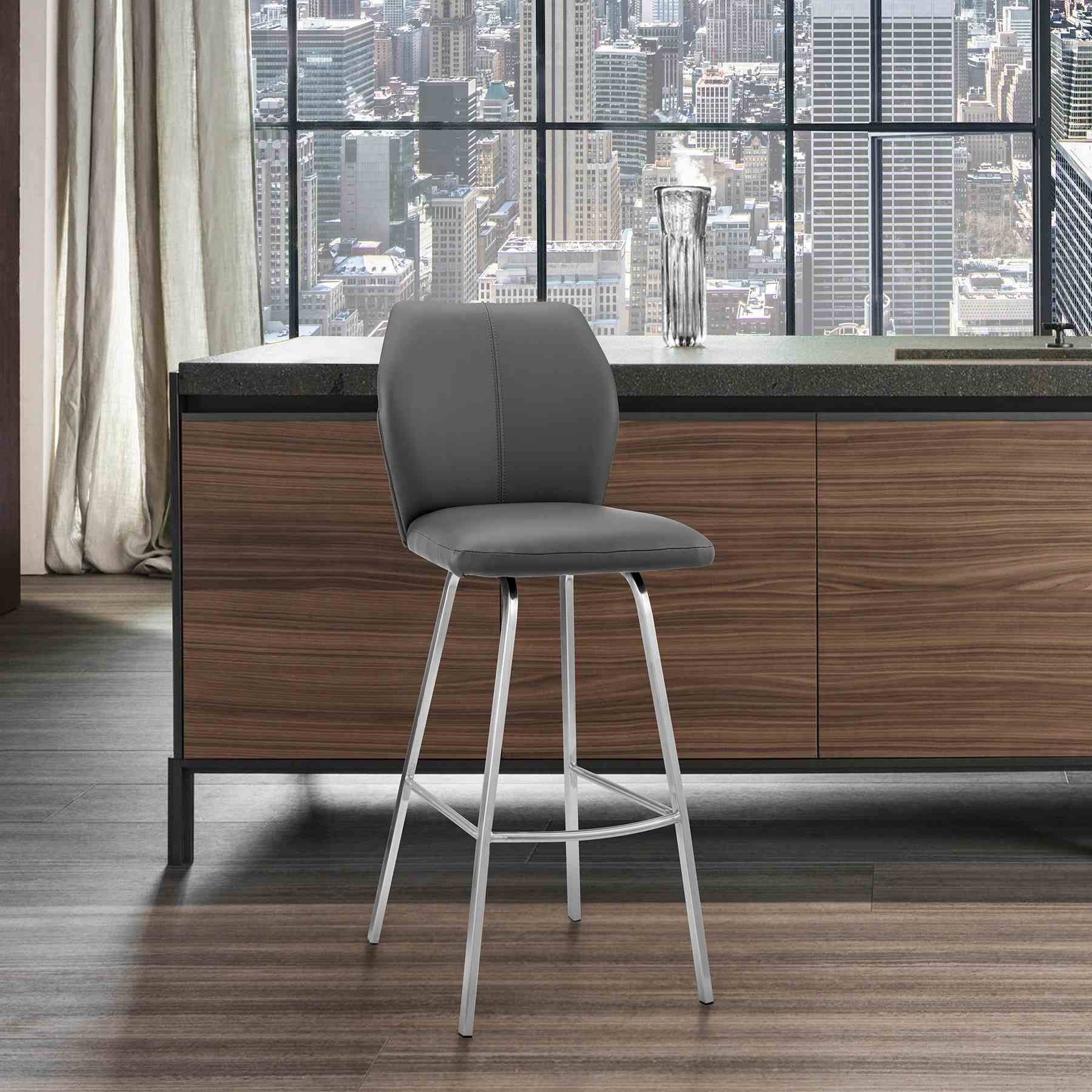Tandy Gray Faux Leather and Brushed Stainless Steel 26" Counter Stool - Image 11